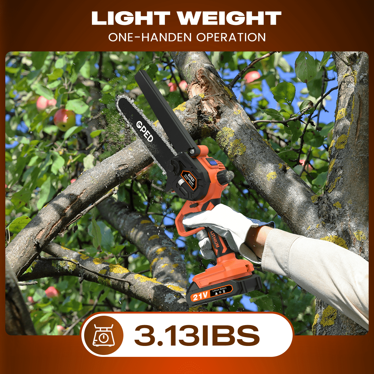 GPED Cordless Mini Chainsaw, 6-inch Electric Power Saw for Tree Trimming and Wood Cutting, Lightweight Handheld Tool with 2 Batteries (Orange, 6-inch) usdjn