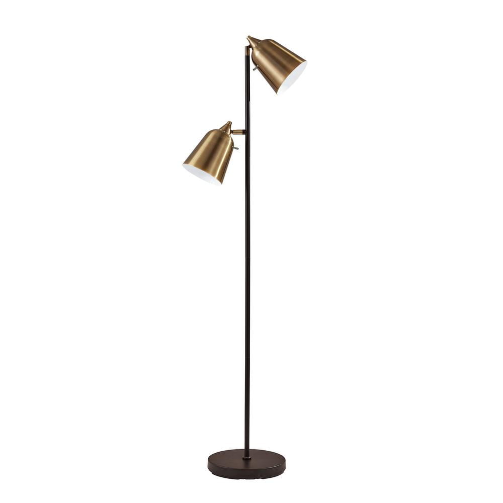 Adesso Malcolm Adjustable Floor Lamp with Dual Shades (Antique Brass and Matte Black, 57.5 in) fjifp