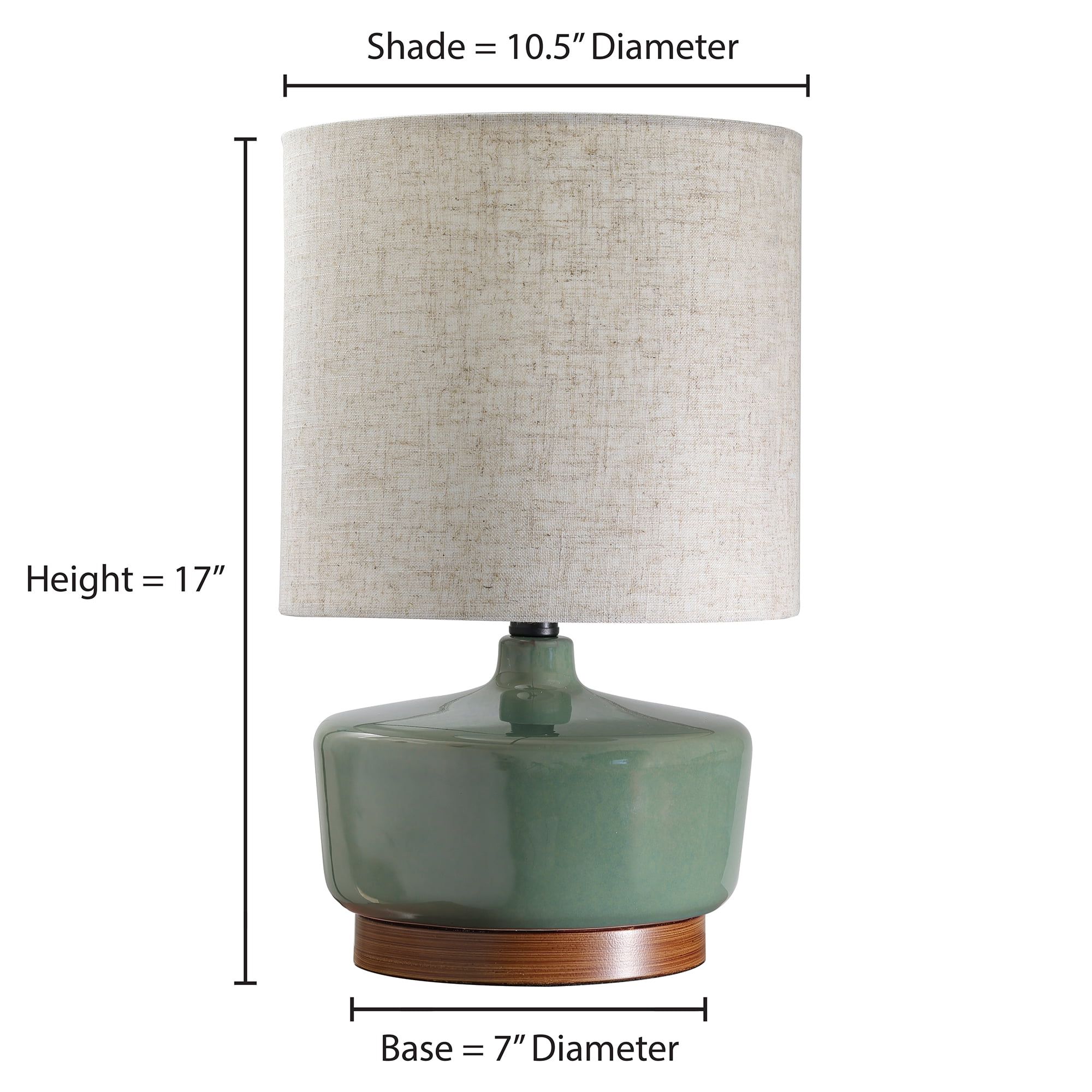 Better Homes & Gardens Modern Mid-Century Ceramic Table Lamp with Wood Base (Deep Green, 17 in) x50hl