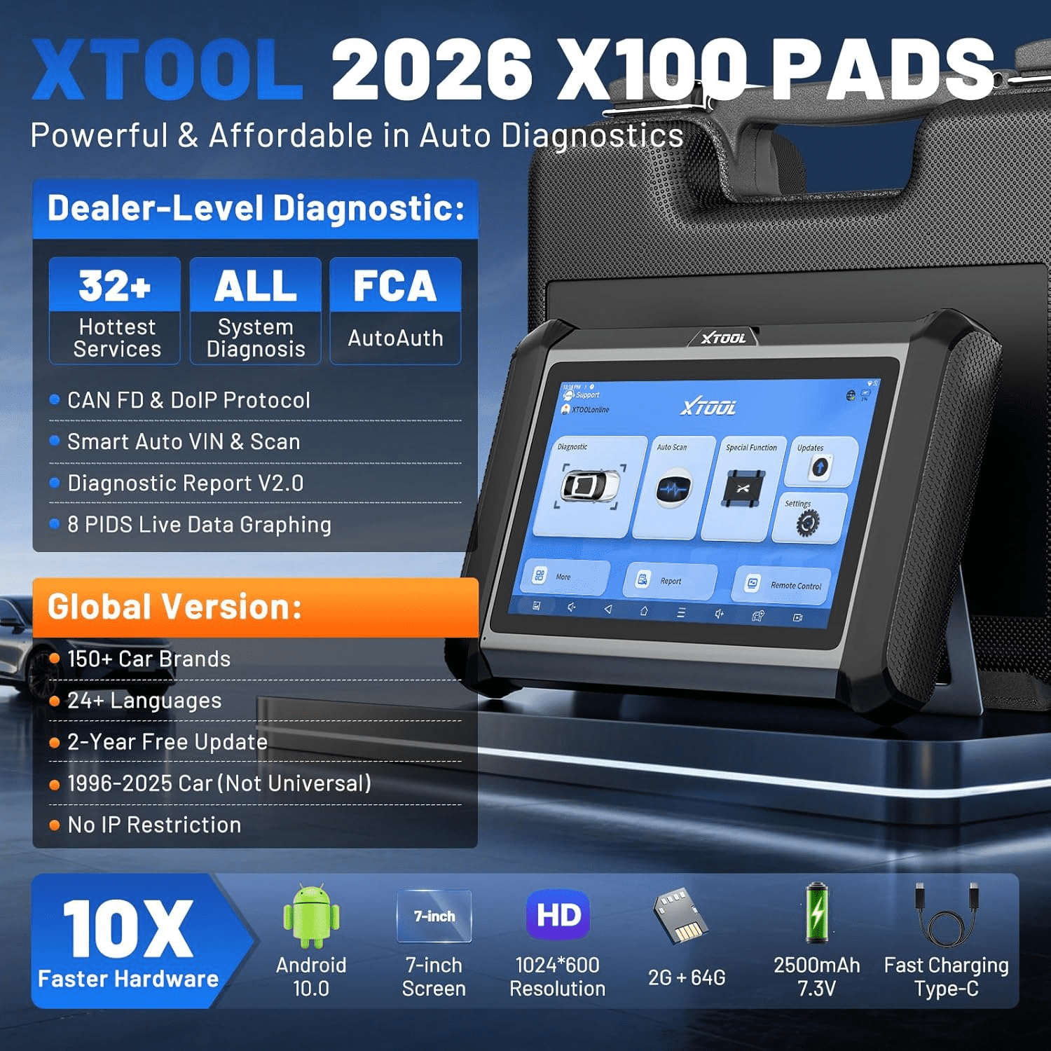XTOOL X100 Pad Automotive Key Fob Programmer and All System OBD2 Diagnostic Scan Tool (32 Service Functions) qrdae - Image 2
