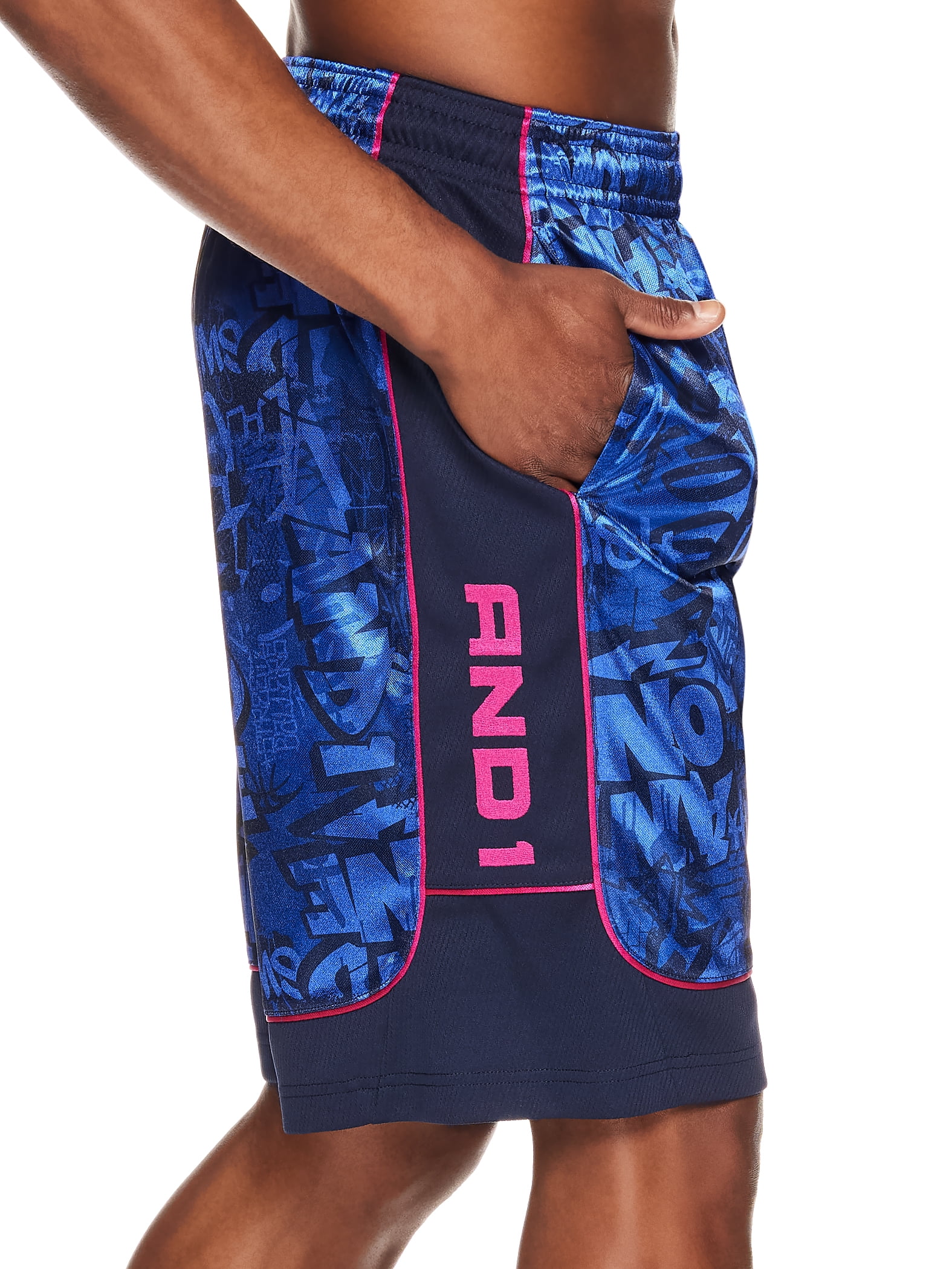 AND1 Men's All Court Basketball Graffiti Shorts (Blue, Large) zvl1k
