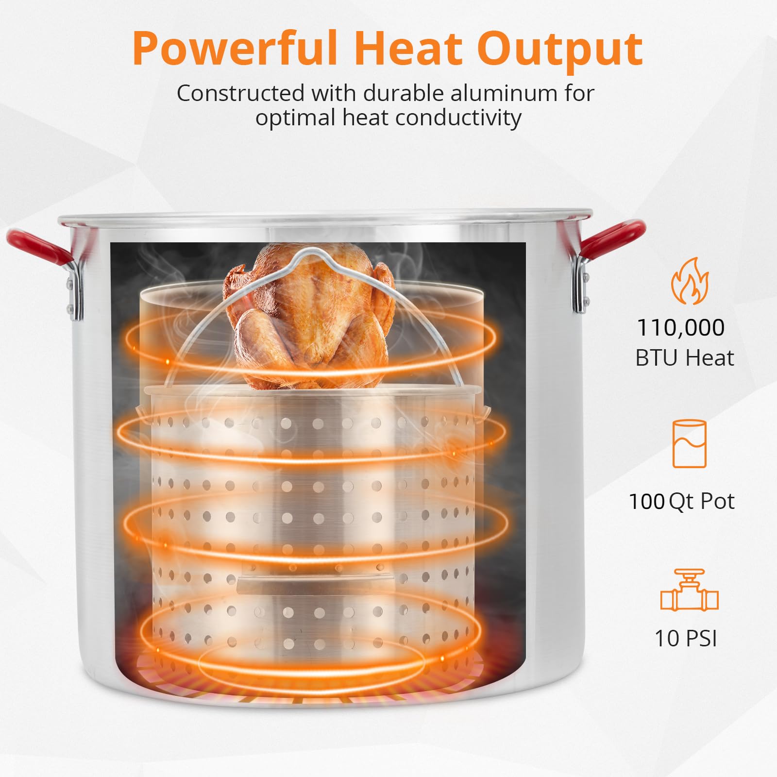 Roromall 100 QT Seafood Boil Pot and Propane Burner Set (Silver, 100 QT) q4hup