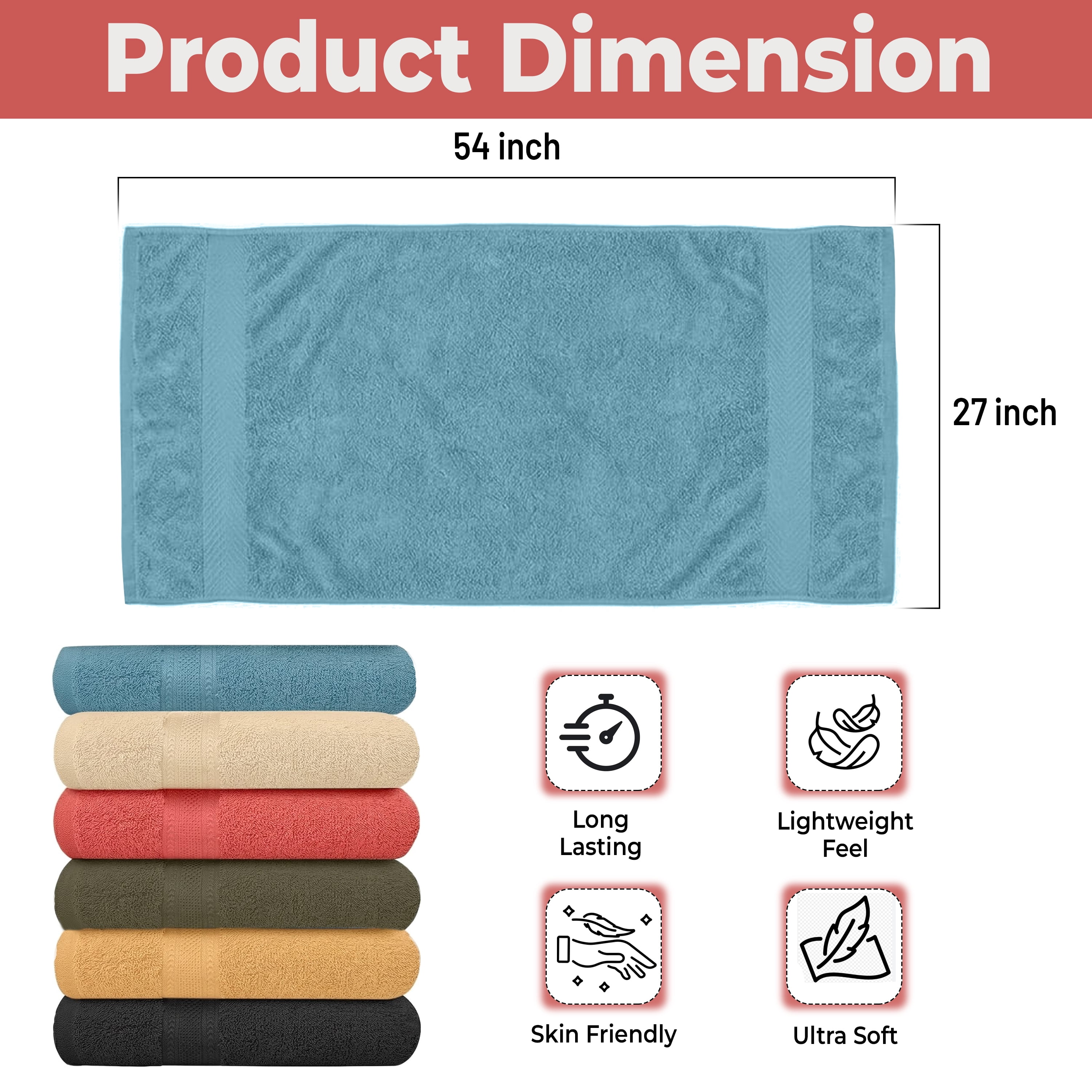 KAHAF COLLECTION Cotton Bath Towel Set, Quick-Dry and Highly Absorbent, Soft Bathroom Essentials (Multicolor, 6-Pack, 27 in x 54 in) upiyo