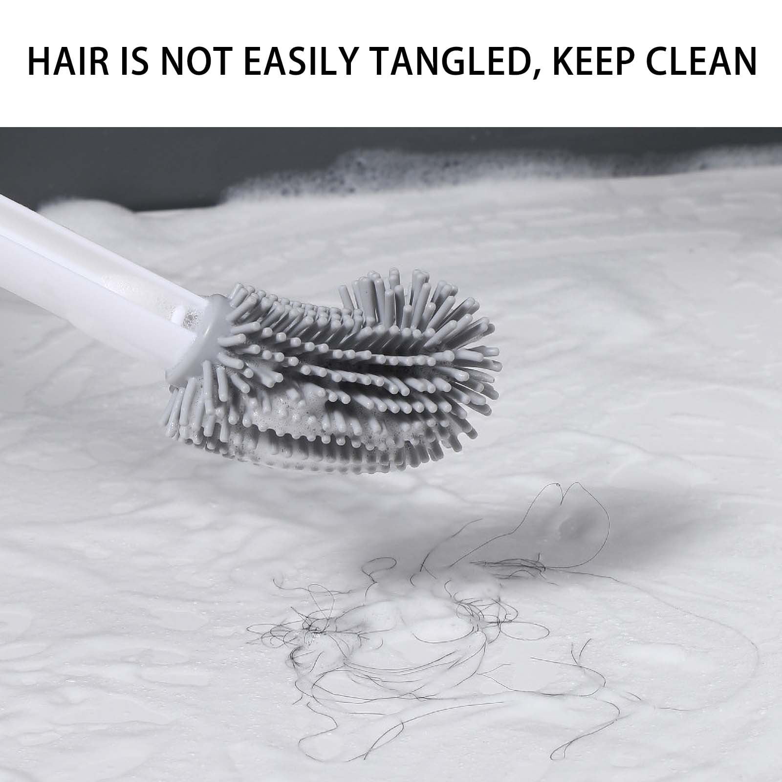 Skegnu Plastic Toilet Brush with Long Handle and Deep Cleaning Bristles (White, 15 in) f9chx