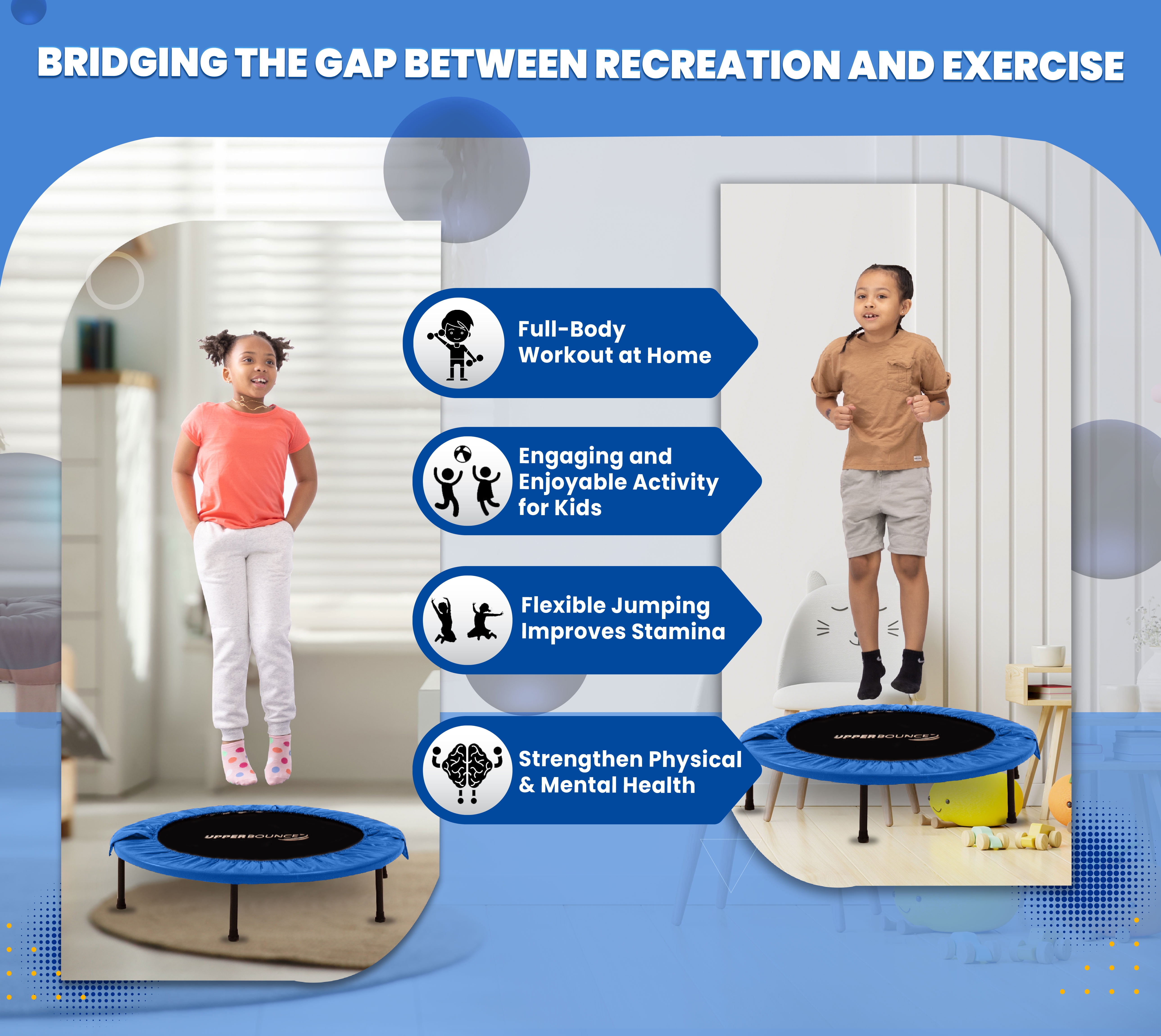 Machrus Upper Bounce 36 in Mini Trampoline, Foldable Fitness Rebounder with Carry Bag (Blue, 36 in) upqkf