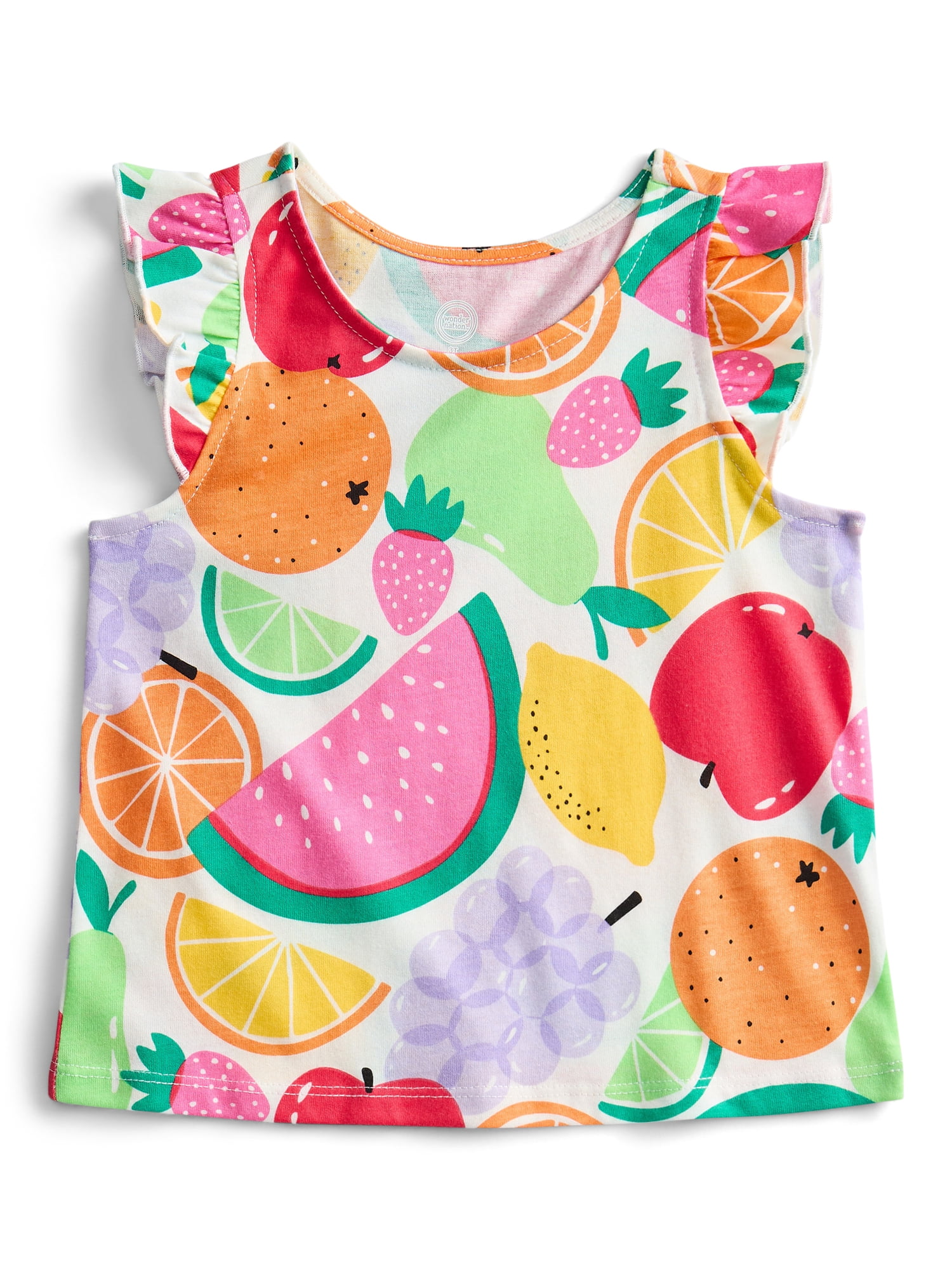 Wonder Nation Toddler Girls Printed Tank Top with Ruffle Sleeves (White, 18M-5T) 9qnt4