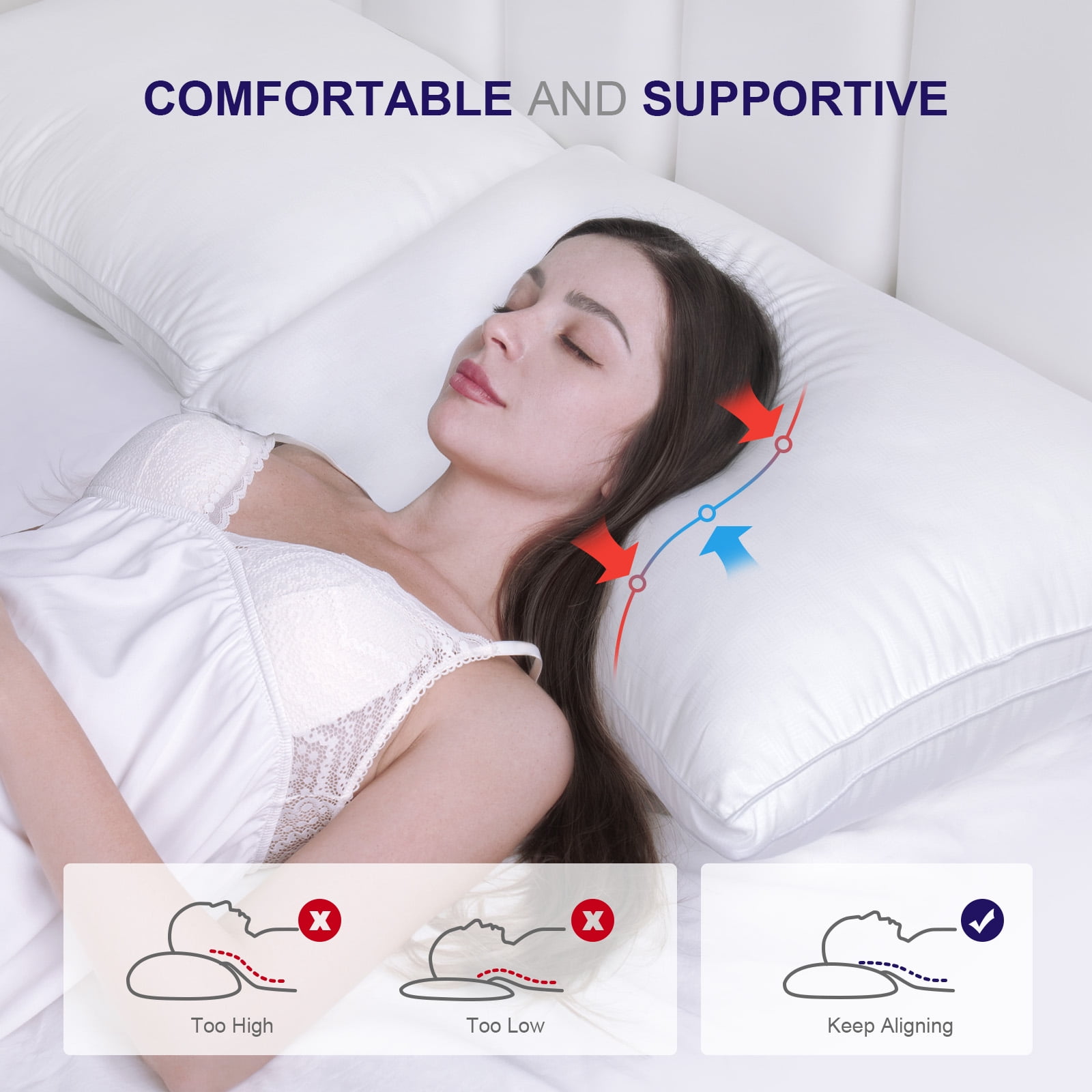 SORMAG Bed Pillows Down Alternative Cooling Hotel Collection (White, Queen Size 20 x 30 in, 2 Pack) m72q2