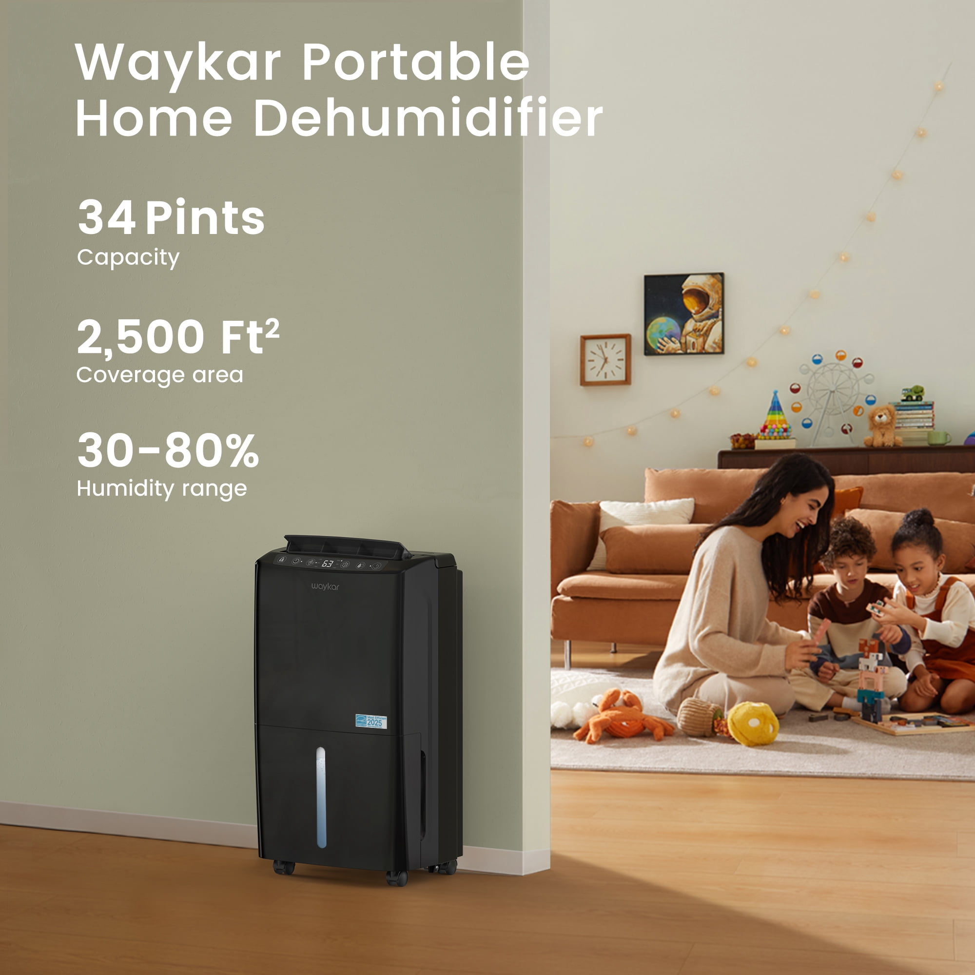 Waykar 34 Pint Dehumidifier for Home and Basement (Energy Star, Ultra Quiet, 10 Pint DOE) fmhiz