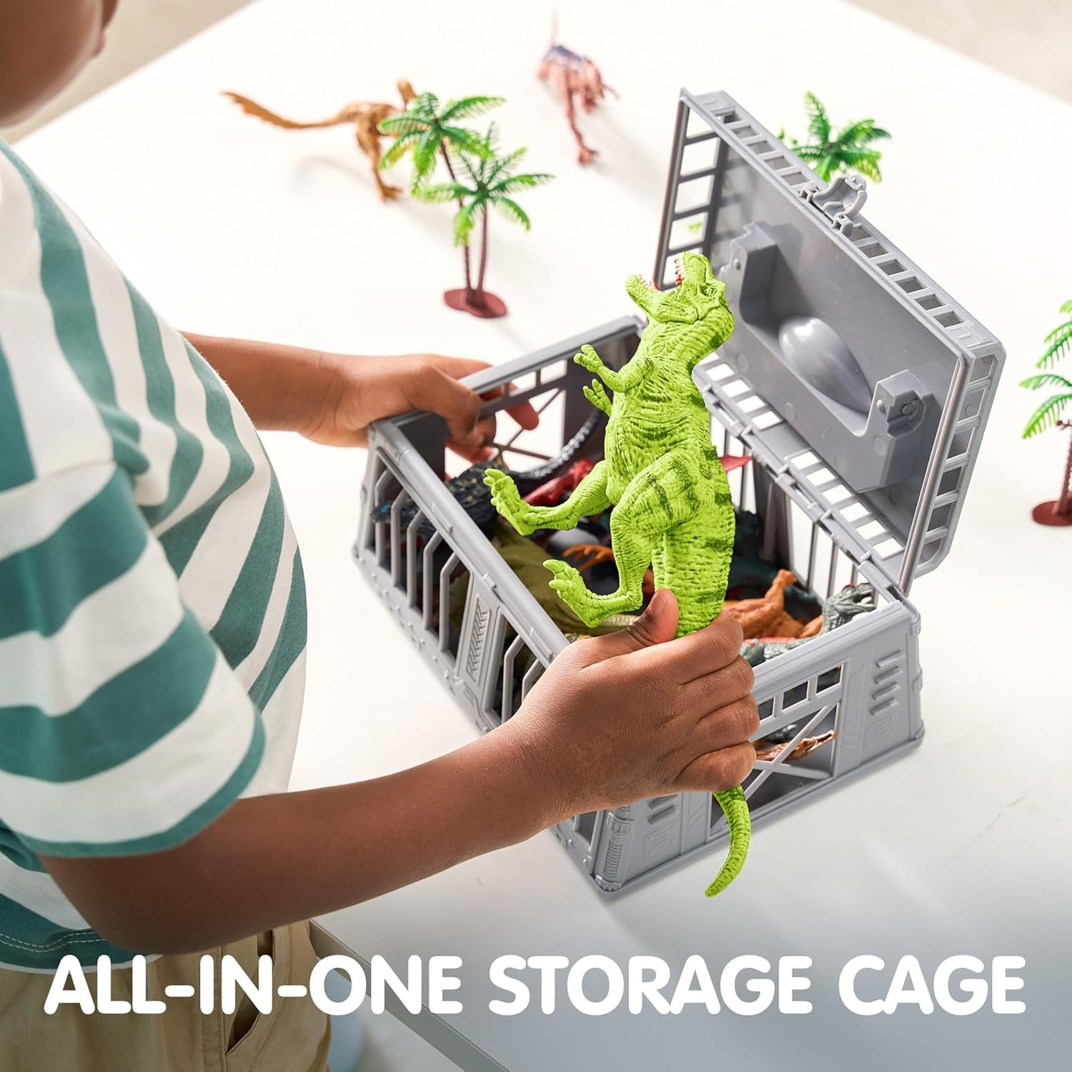 Joyfy 19-Piece Dinosaur Figure Playset with Activity Play Mat and Storage Cage (19 Pieces) r7l6l
