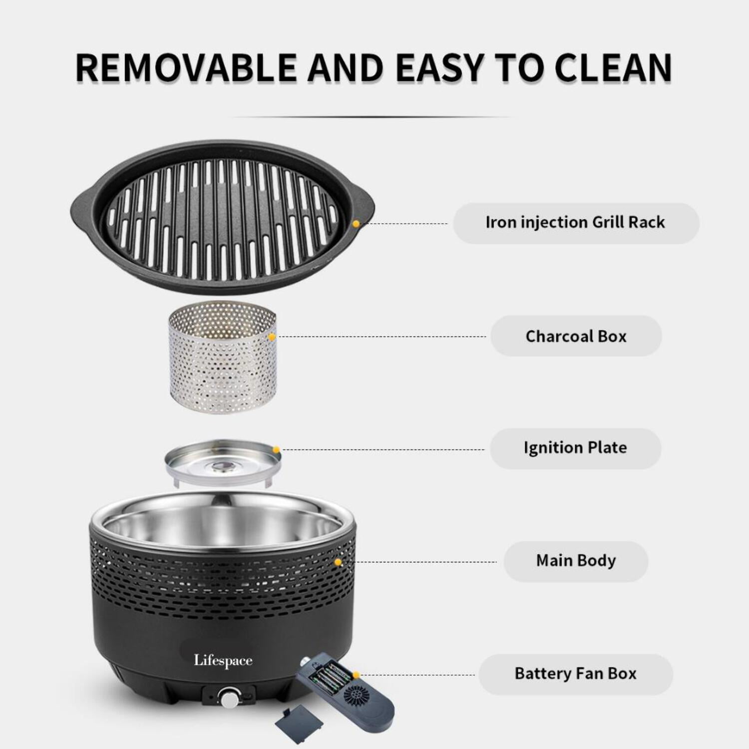 Lifespace Portable Charcoal Grill with Dome Lid and Carry Bag (Black, 13.78 in wide) 5rr91