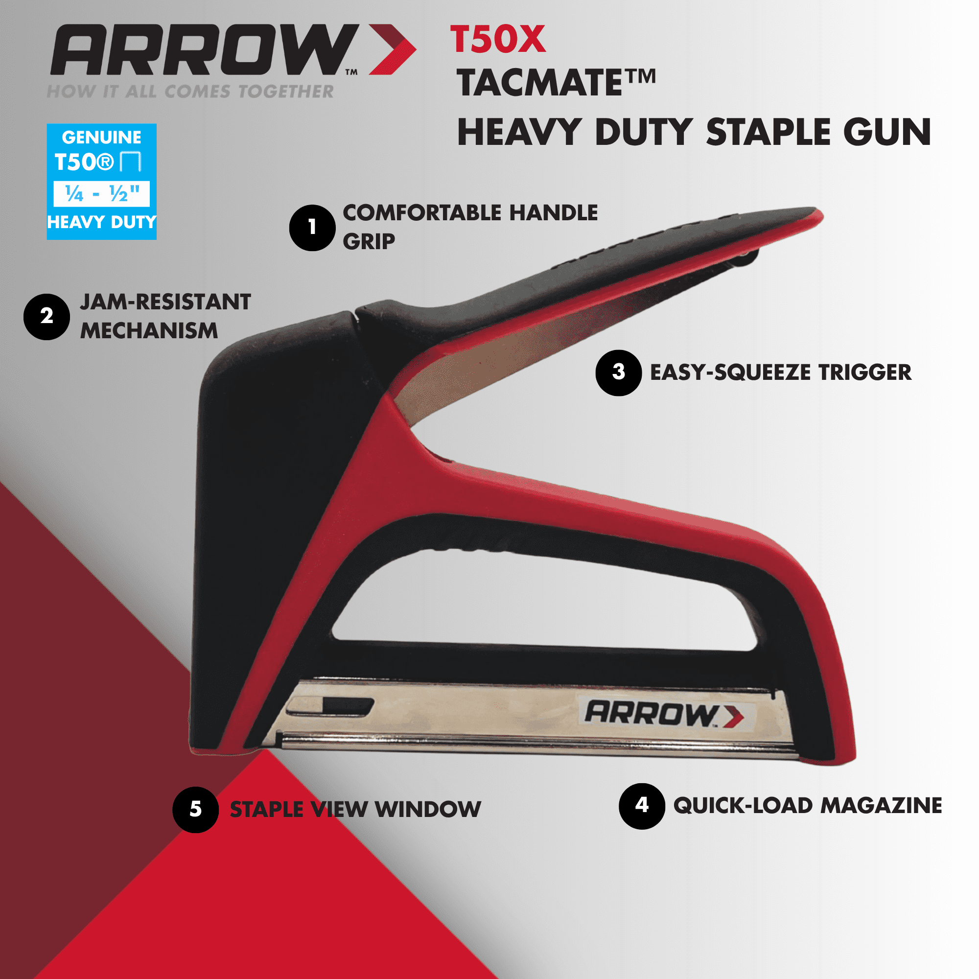 Arrow T50X TacMate Heavy Duty Staple Gun (Manual, 0.5 in) qo38i