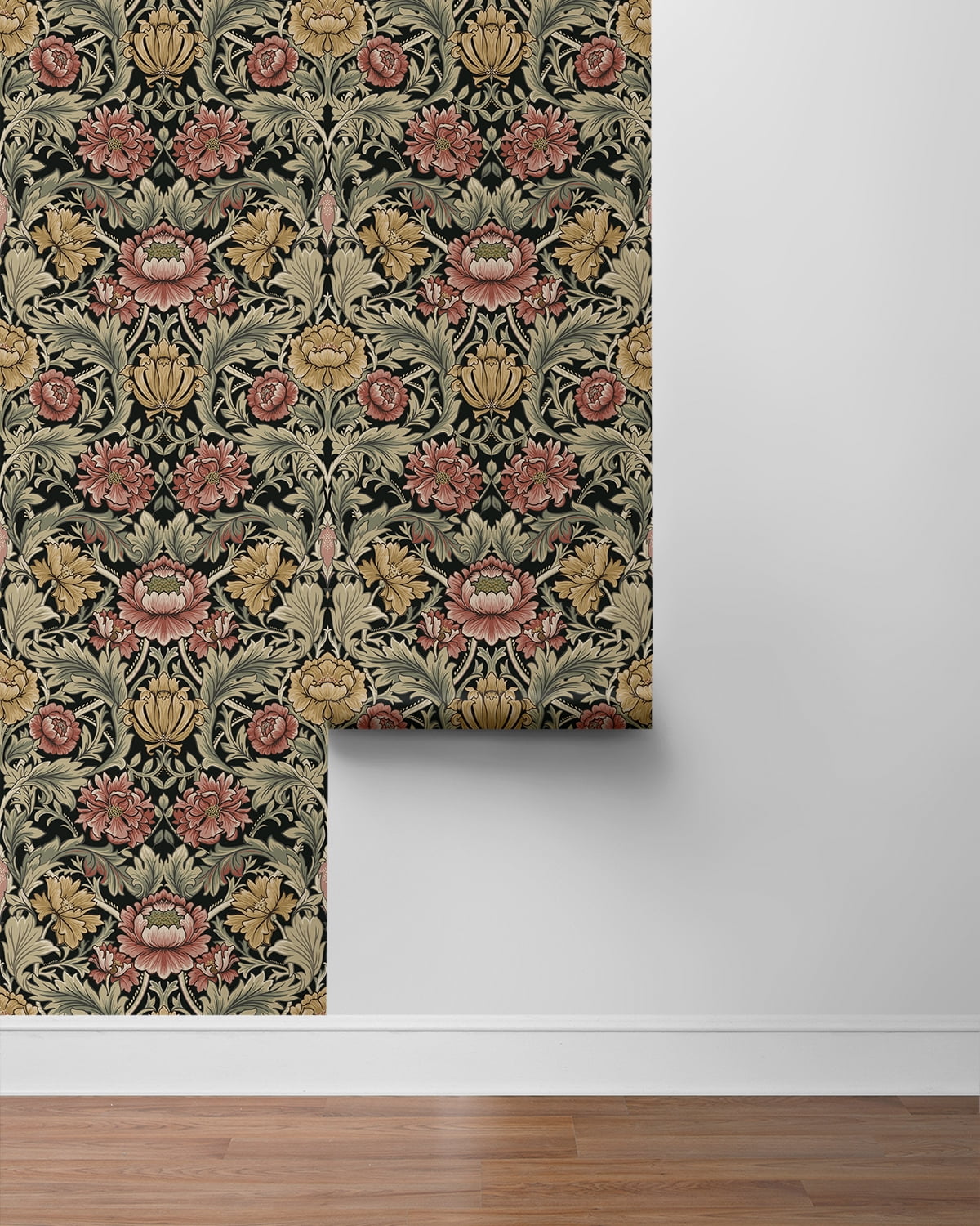 Harry & Grace Ebony Acanthus Floral Cameo Peel and Stick Wallpaper (Black, 20.5 in. x 18 ft.) 52f3c