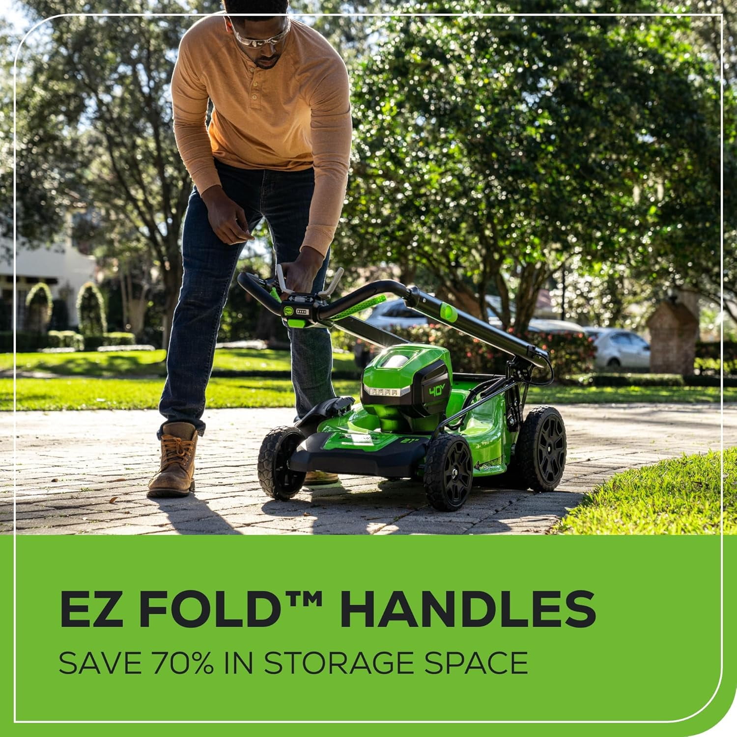 Greenworks 40V 21 in Brushless Cordless Self-Propelled Lawn Mower (LED Headlight, 5.0Ah Battery and Charger Included) mjuj8
