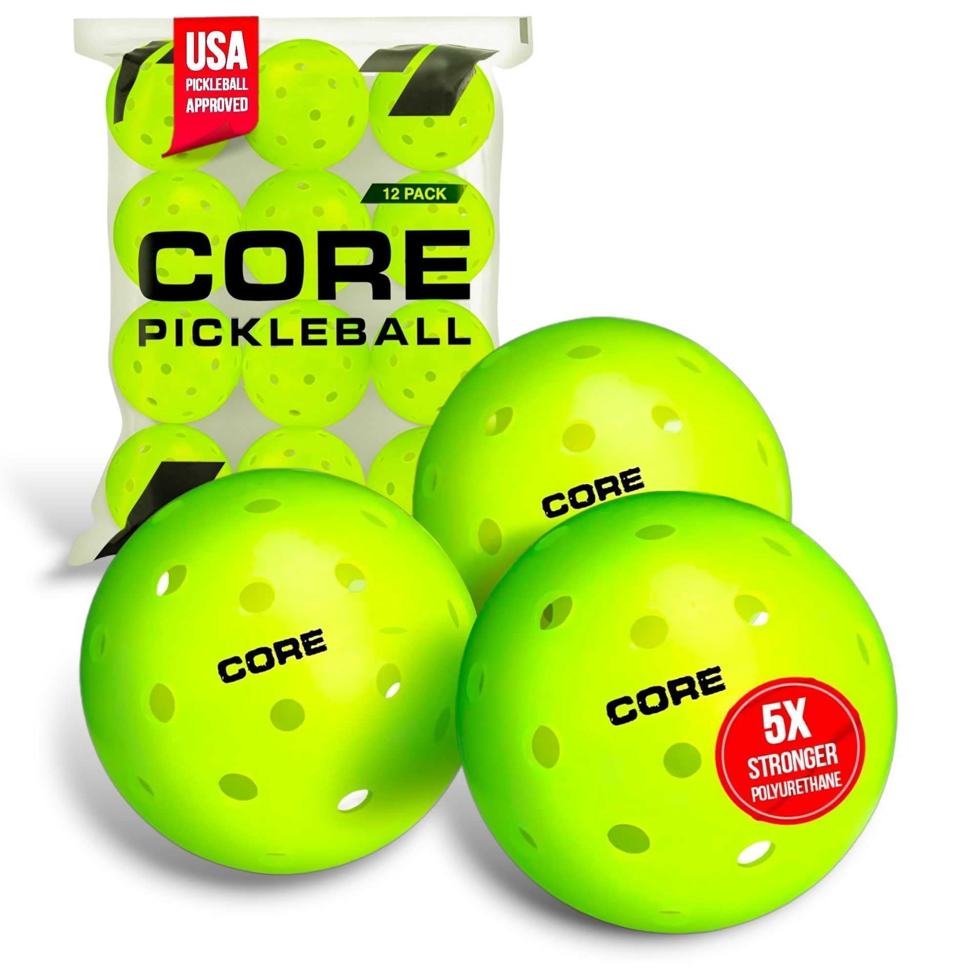CORE Pickleball USA Outdoor Pickleball Balls, USAPA Approved 40-Hole Tournament Balls (Neon Green, 12 Pack) irxlu
