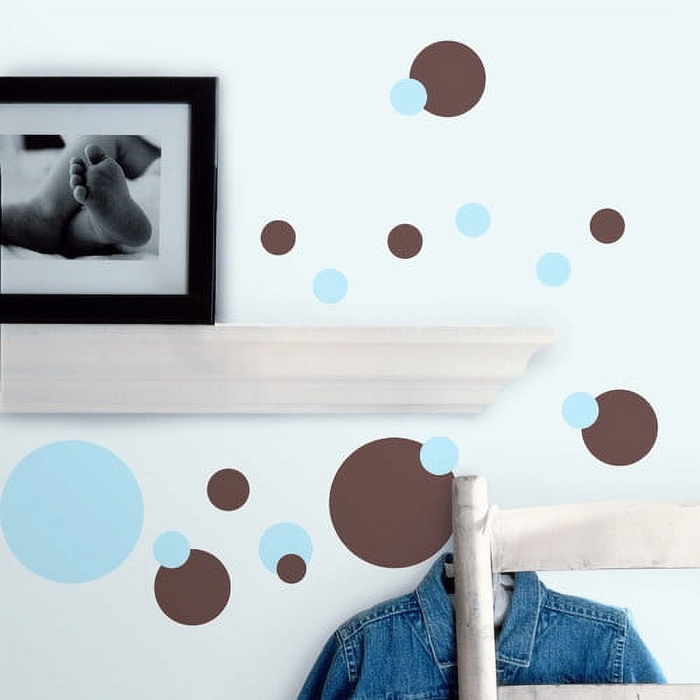 RoomMates Nursery Wall Decals, Peel and Stick Decorative Dots for Kids Room (Blue & Brown, 31 Count) 928mk