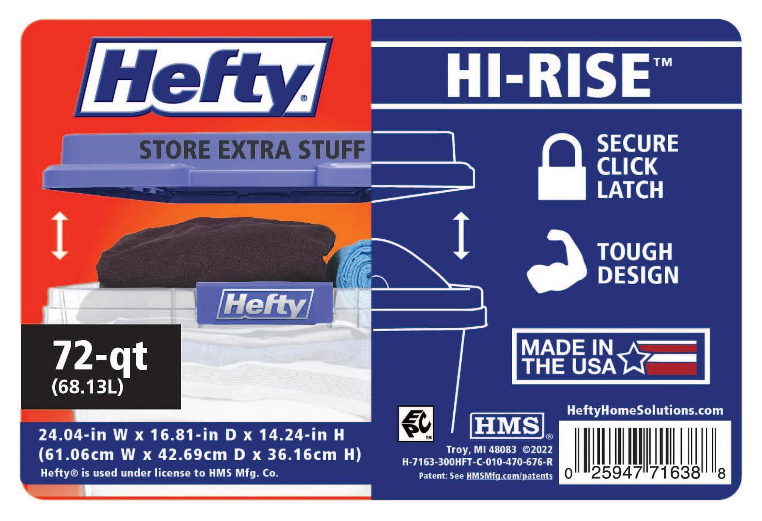 Hefty HI-RISE Large Latching Storage Bin with Secure Lid (Clear, 72 Quart) 7p4w7
