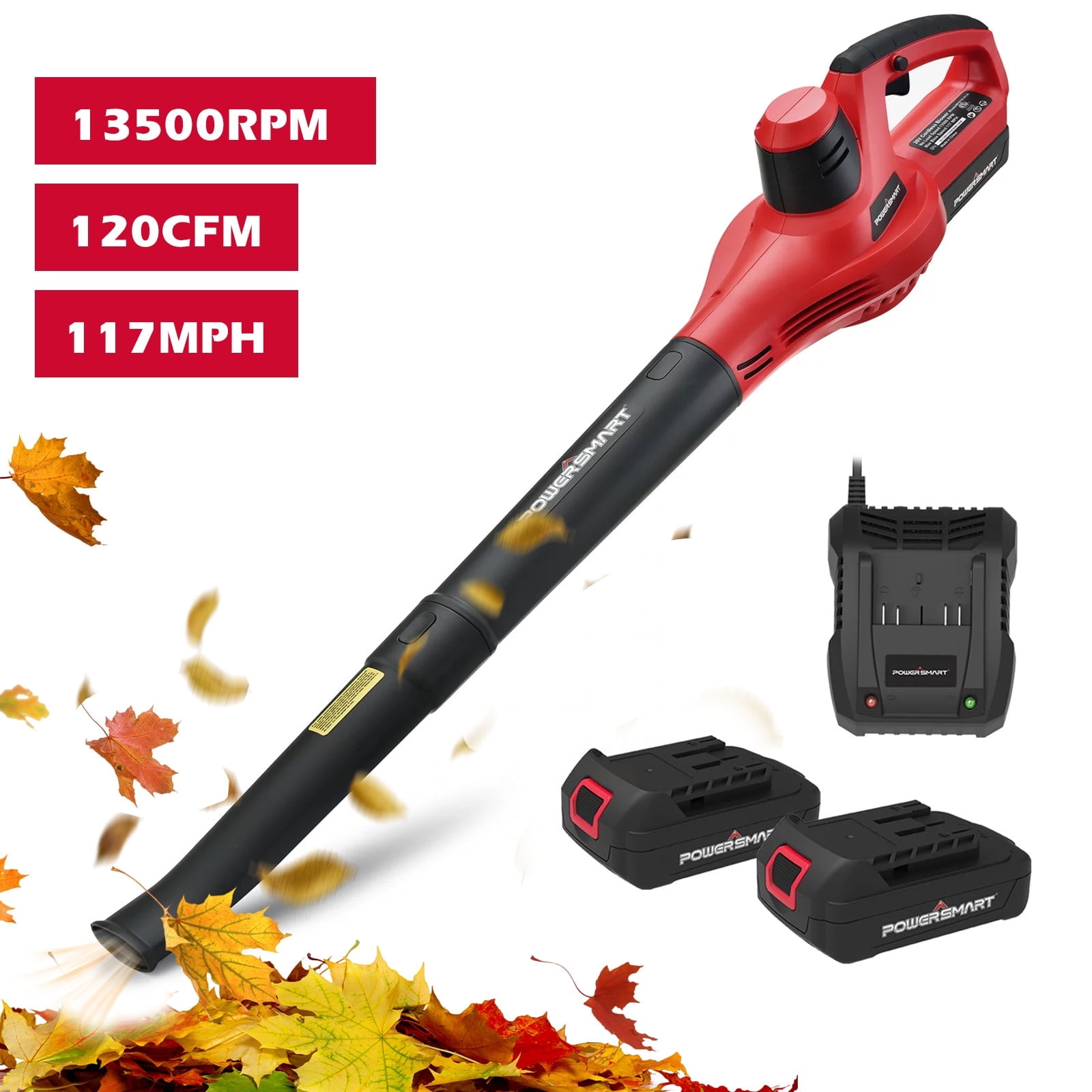 PowerSmart 20V Cordless Handheld Leaf Blower with Two 2.0Ah Batteries and Charger (117 MPH, 6.4 lb) hyxtq