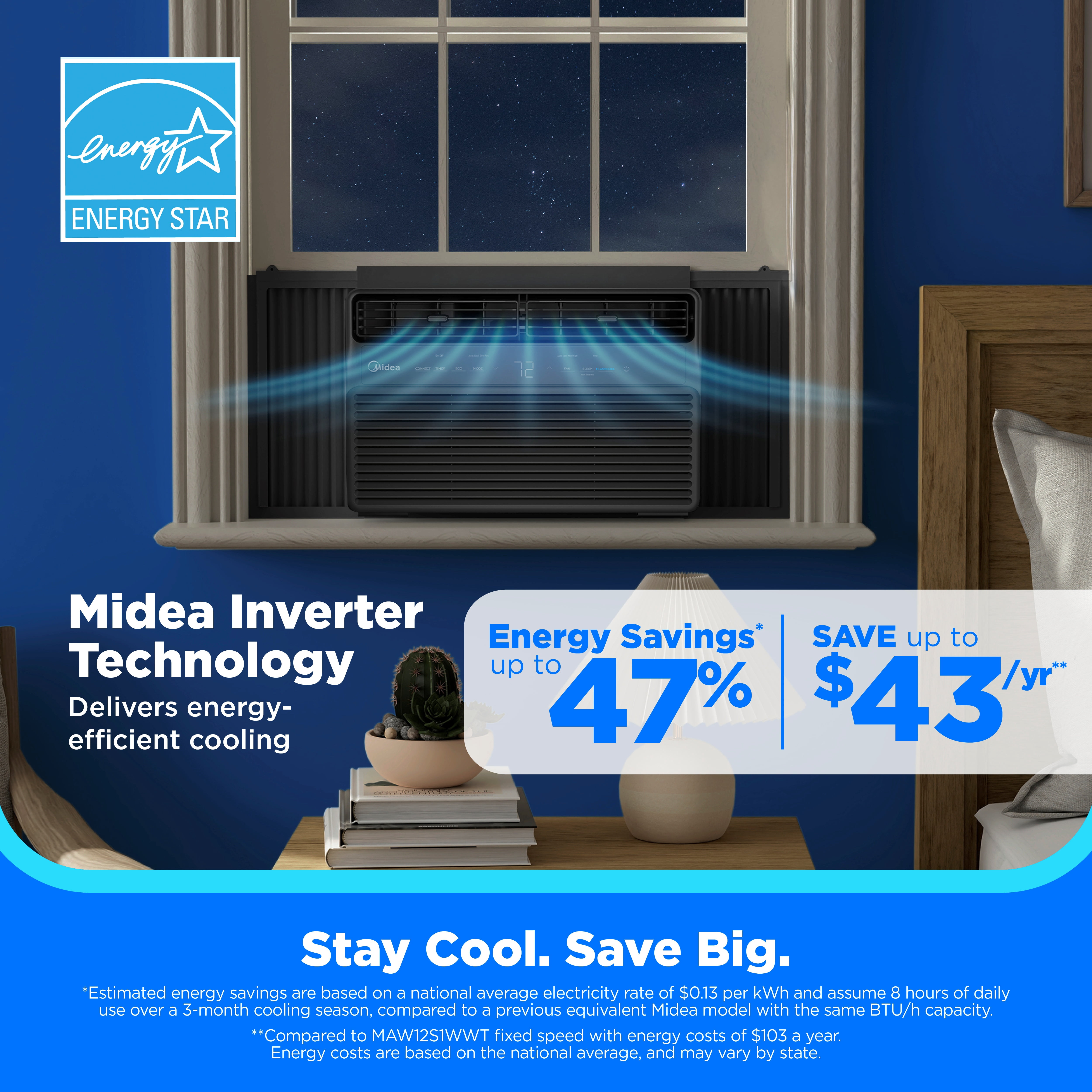 Midea 12,000 BTU Smart Inverter Window Air Conditioner, Quiet Cooling for Rooms Up to 550 sq ft, Wi-Fi Enabled (Black, 51 lb) 517cf