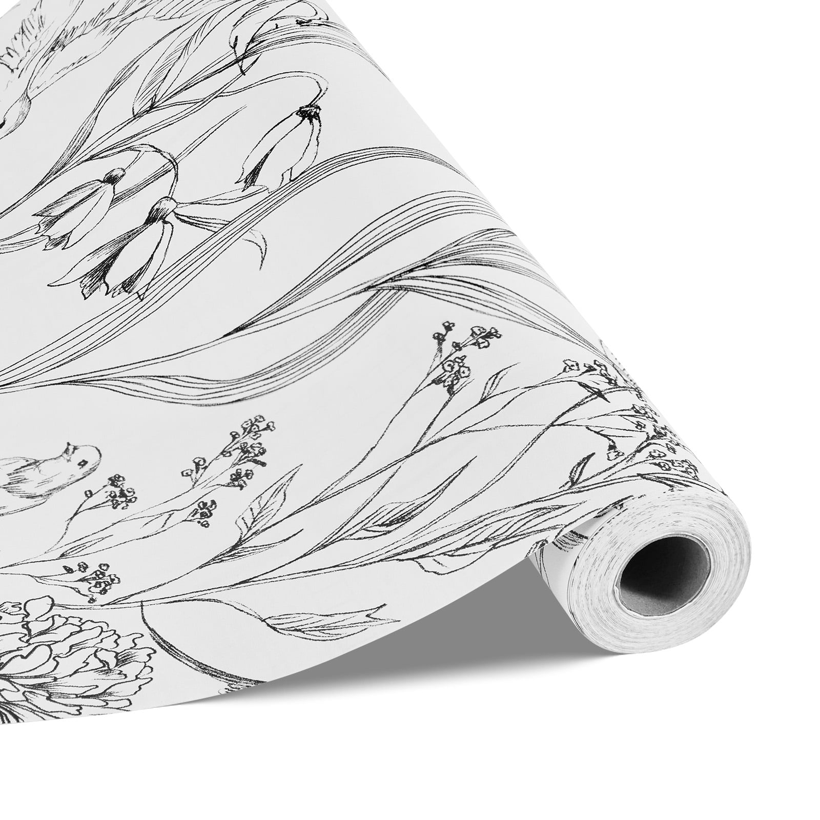 KFFKFF Peel and Stick Wallpaper, Botanical Floral Contact Paper, Waterproof Self-Adhesive Vinyl for Home Decor (White, 17.7 in x 32.8 ft) ok40v