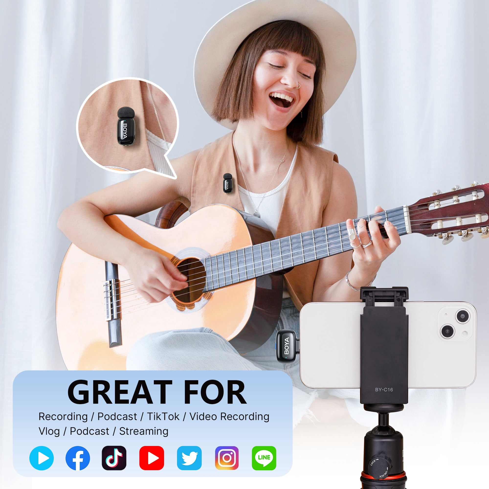 BOYA Mini 2 Wireless Lavalier Microphone System with Charging Case (Black, 328 ft Range) 4ezva