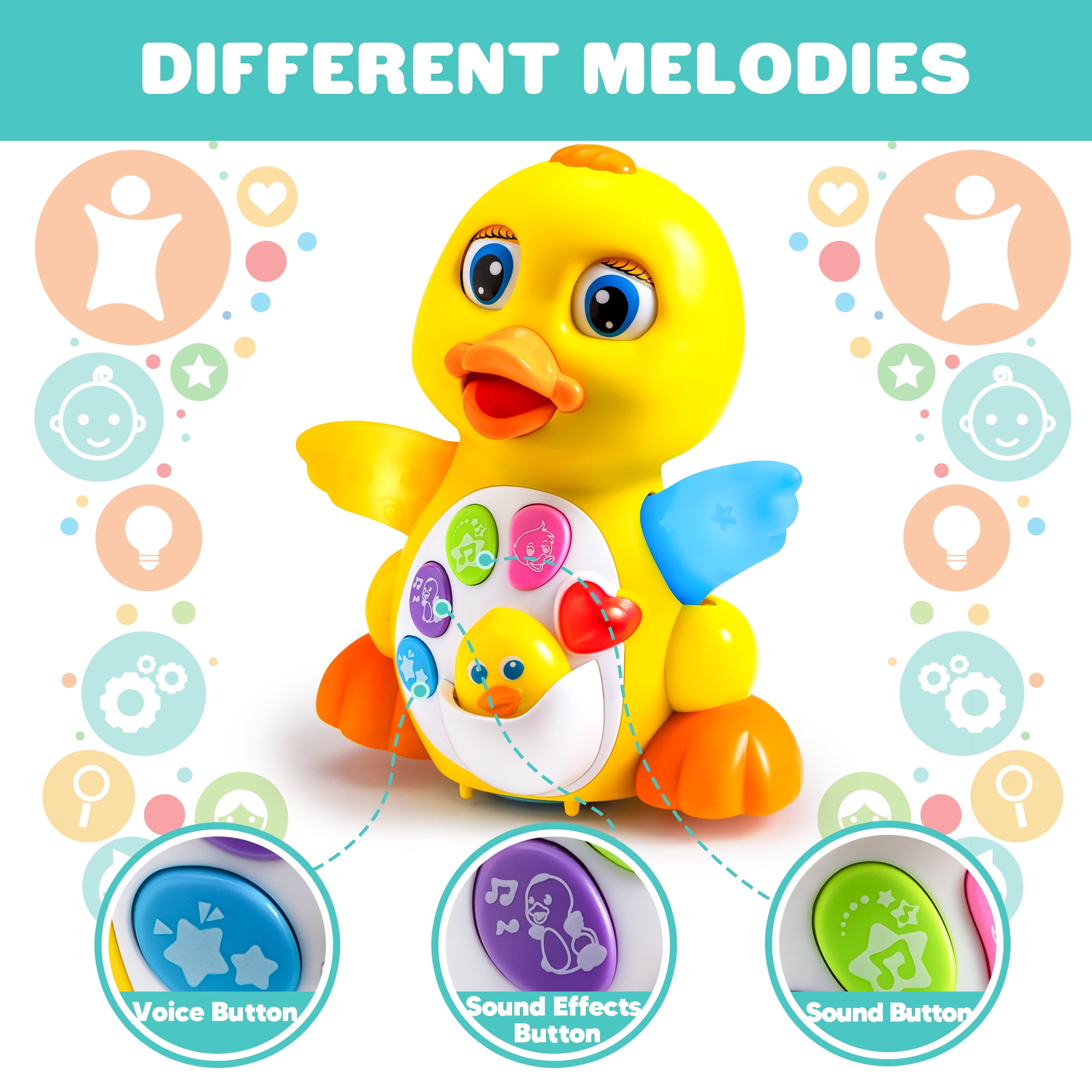 Joyfy Musical Dancing Walking Duck Toy for Toddlers, Interactive Learning Toy with Lights and Sounds (Yellow, 1 Count) se3ps