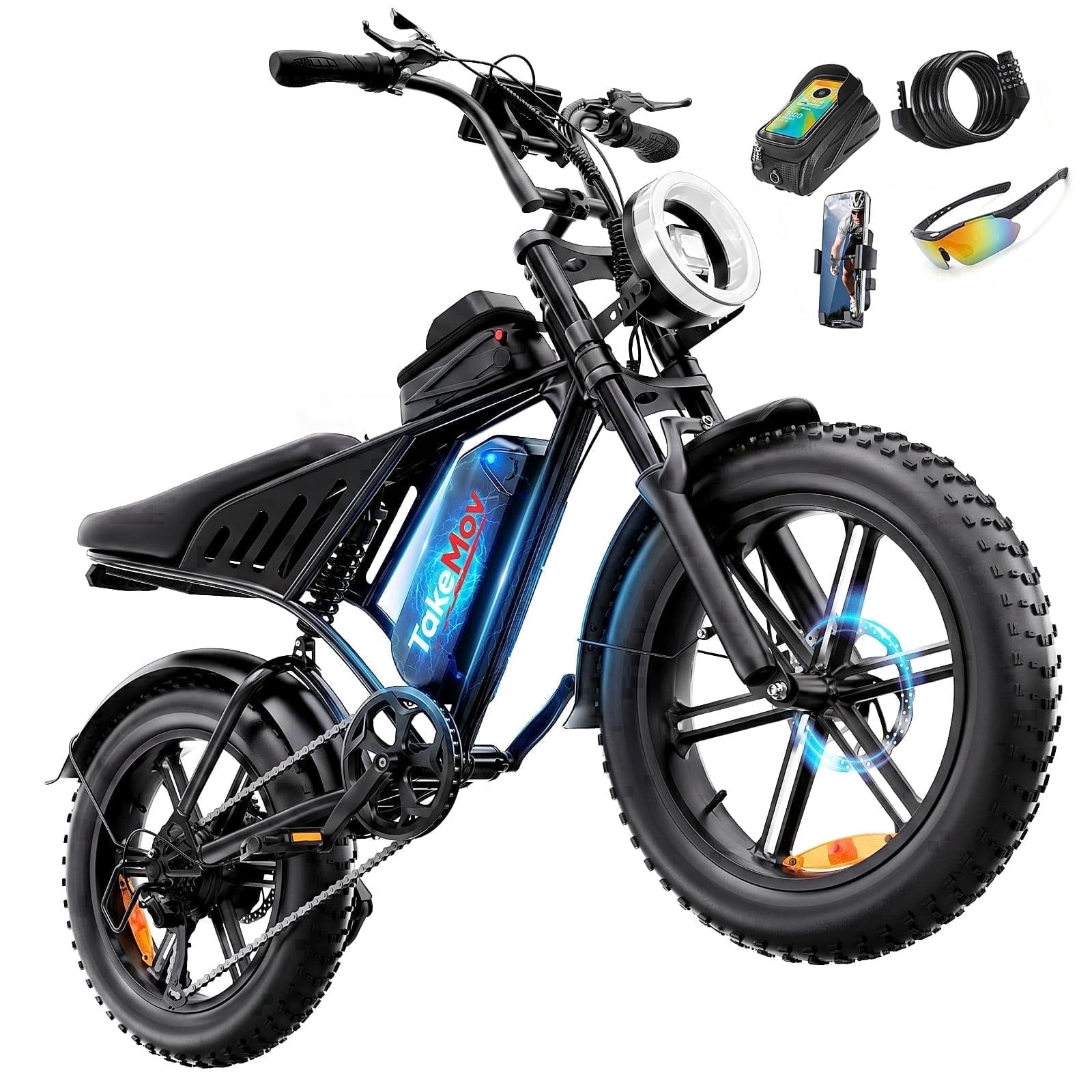TakeMov Electric Mountain Bike for Adults, 750W Motor, 20 in x 4 in Fat Tire, All-Terrain E-Bike with NFC Unlock (Black, 48V 15Ah) 9mbq3