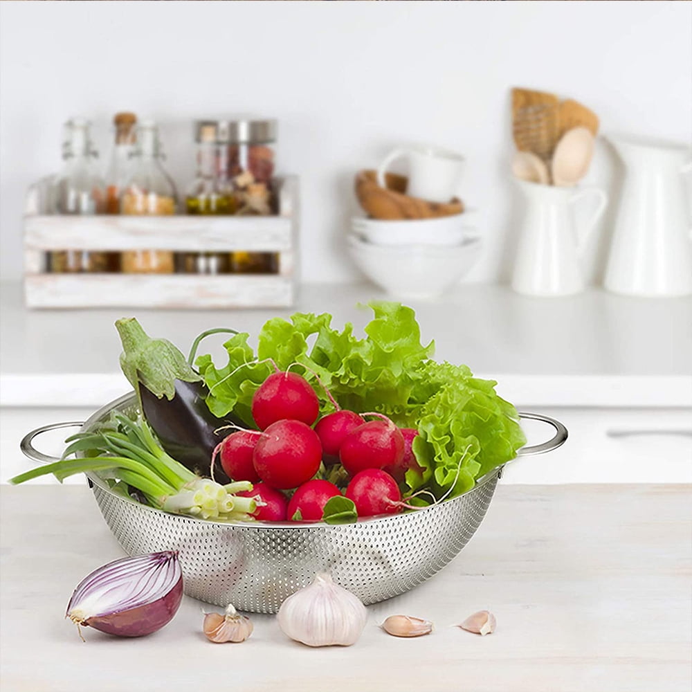 VeSteel Stainless Steel Micro-Perforated Colander Set (Silver, 3-Piece Set: 1 qt, 3 qt, 5 qt) yn50k