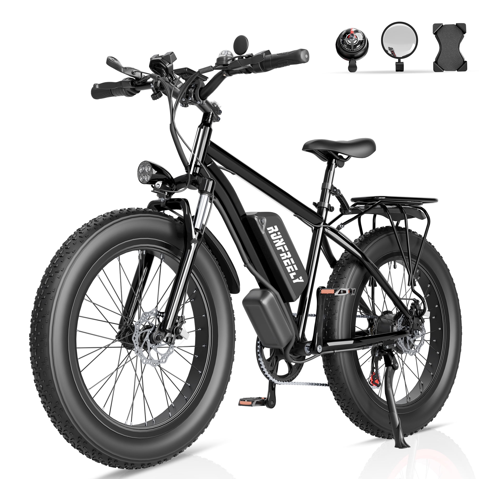 Dnyker Electric Mountain Bike, 26 in Fat Tire E-Bike, 1500W Motor, 48V 13AH Battery, 7-Speed Off-Road Commuter (Black, 26 in) blrbe