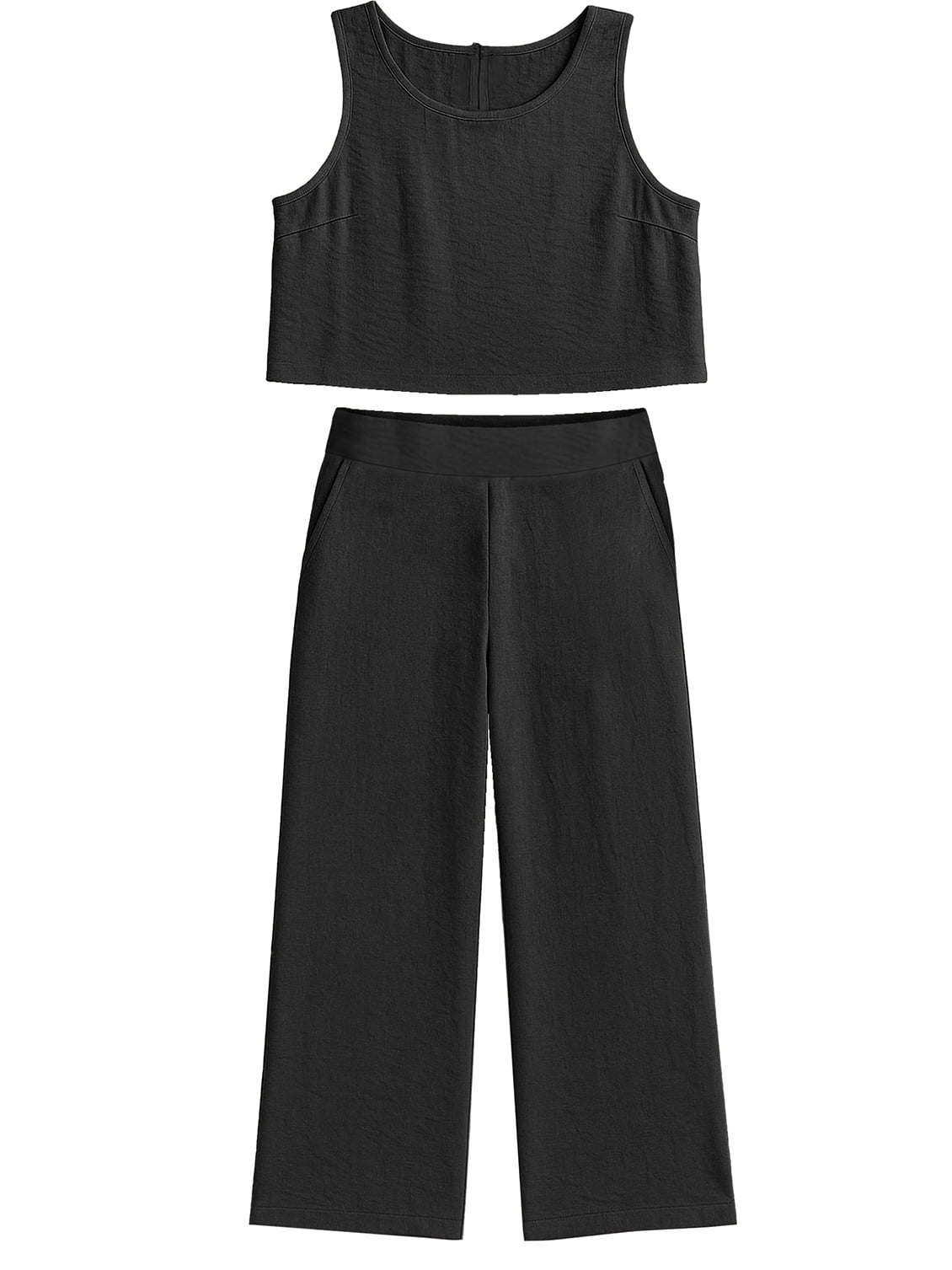 Cueply Women's Summer 2 Piece Lounge Set Sleeveless Crop Top and Wide Leg Cropped Pants (Black, M) g25z9