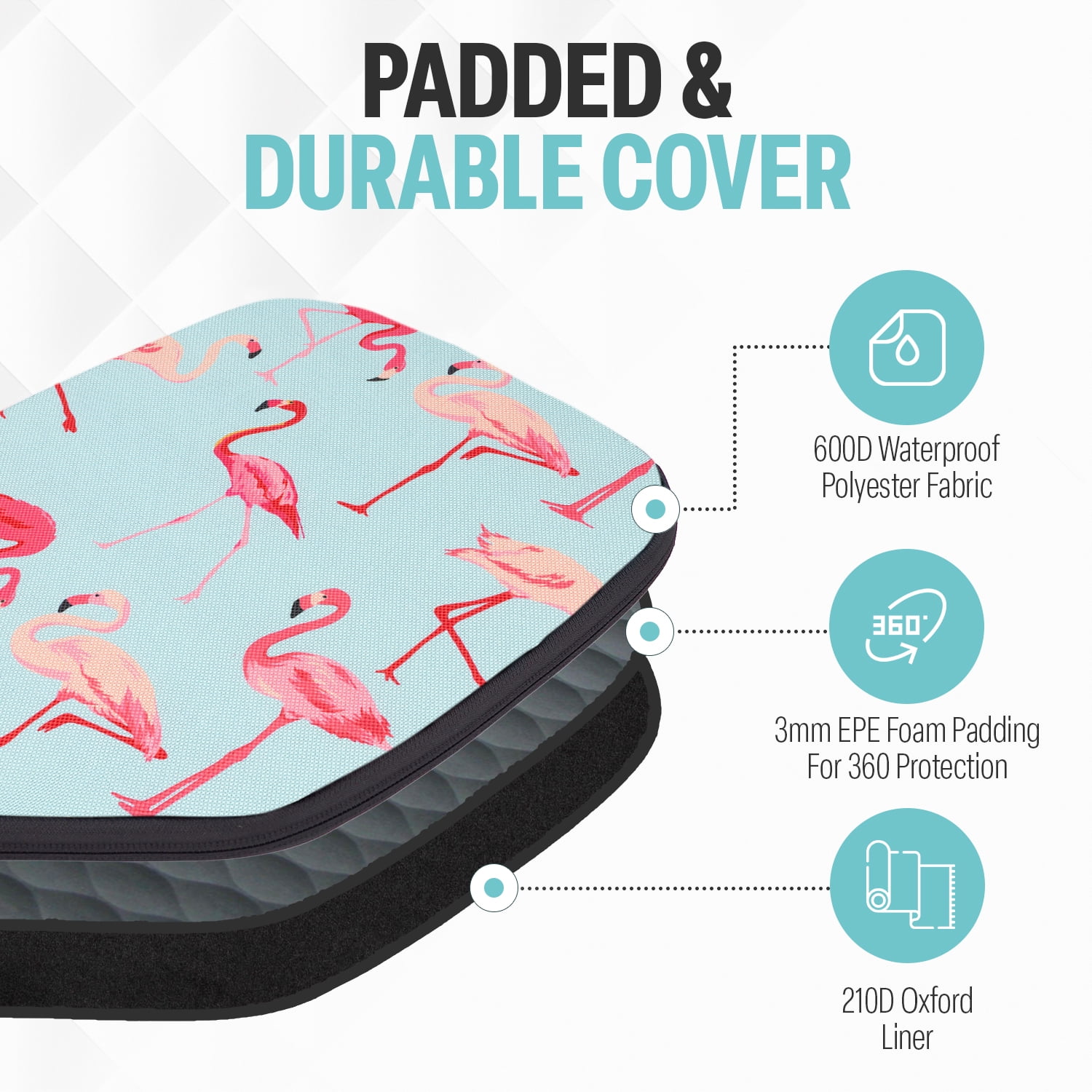 Palms-O-Aces Elongated Pickleball Paddle Cover, Padded Water-Resistant Canvas (Flamingo, 2.2 oz) peqfp