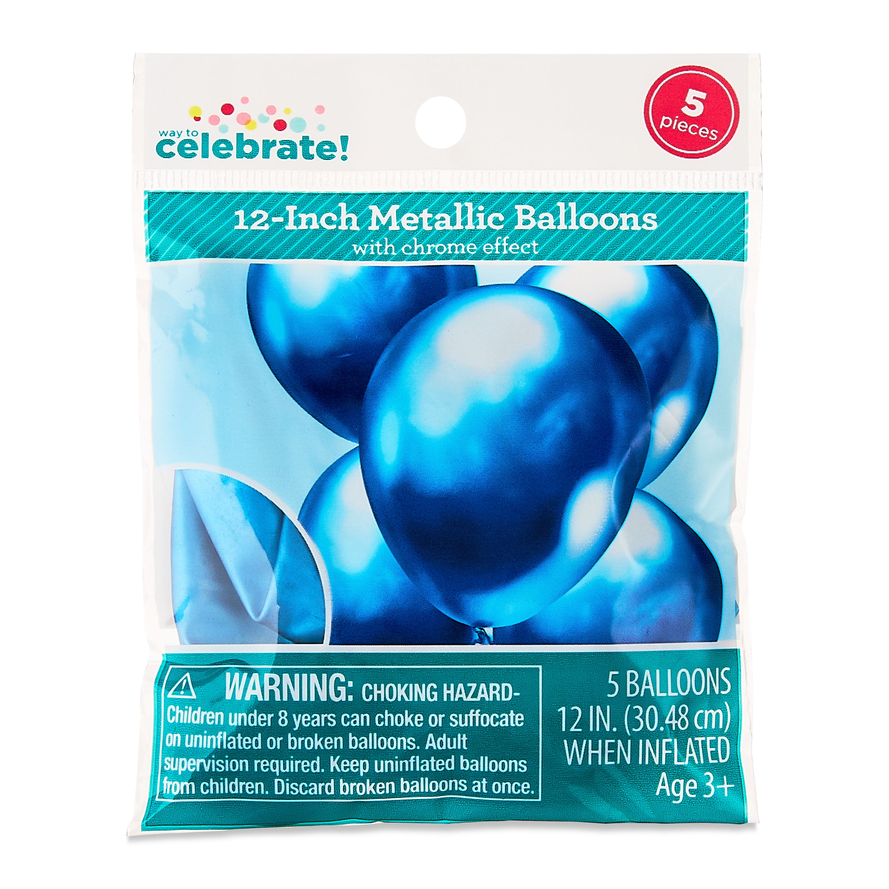 Way To Celebrate Metallic Latex Balloons, Chrome Effect Party Decor (Blue, 5 Pack, 12 in) if49r