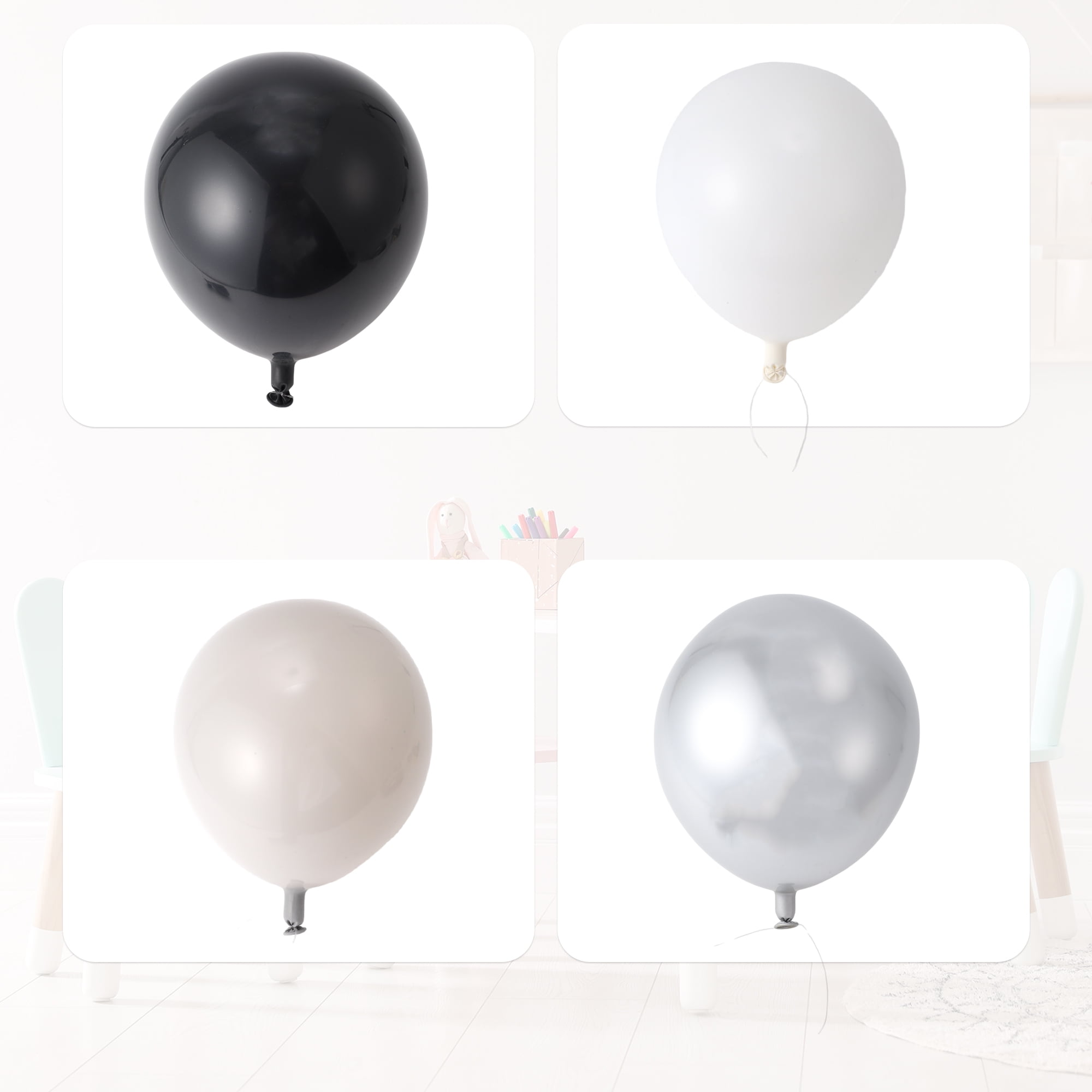 Unique Bargains Latex Party Balloons with Ribbon, Decorative Set for Weddings and Birthdays (Black, White, Gray, Silver, 20 Pack, 10 in) blwvk