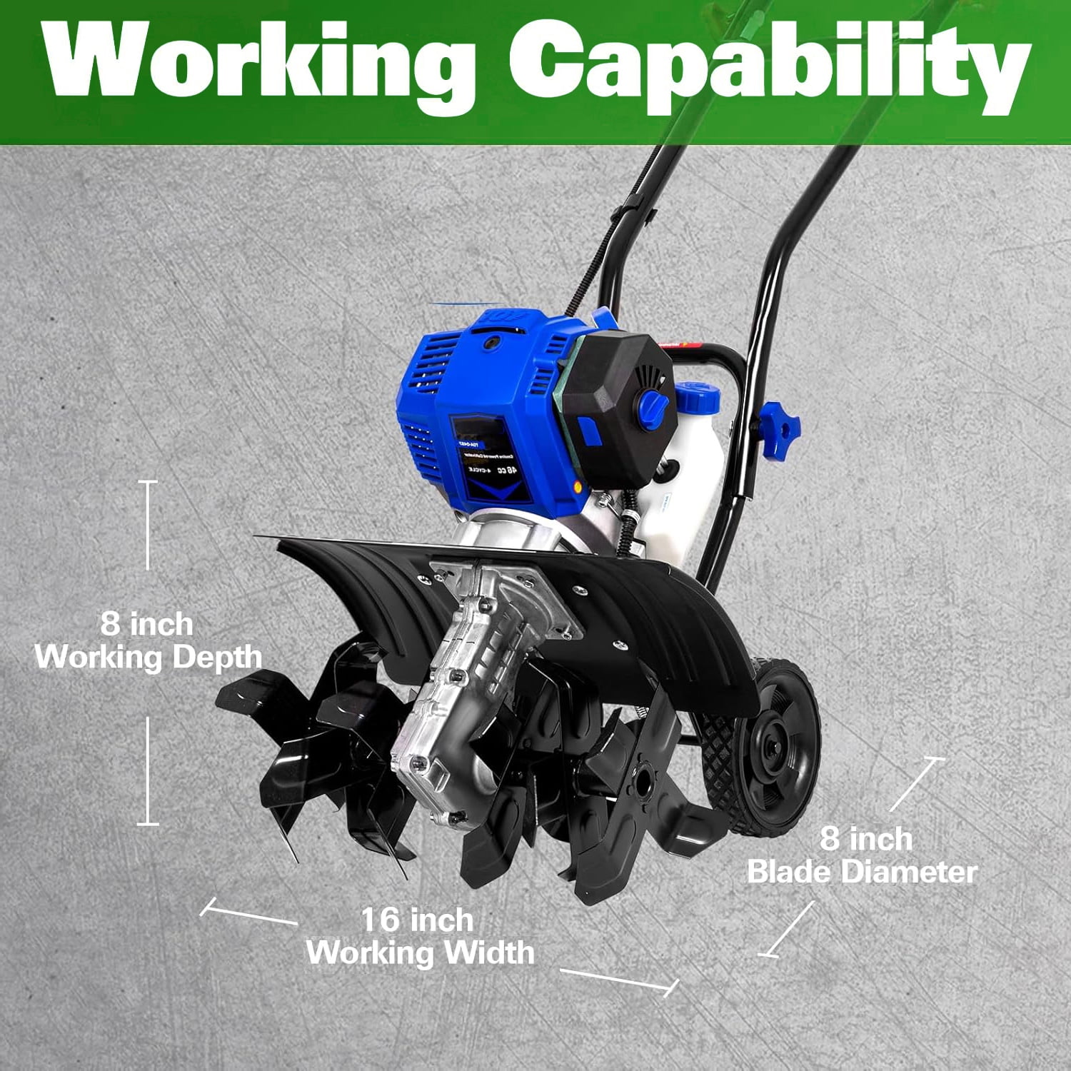 ANLIBATT Gas Tiller Cultivator 46cc 1.9HP Heavy-Duty Garden Soil Rototiller (16 in. Width, 8 in. Depth) gy28p
