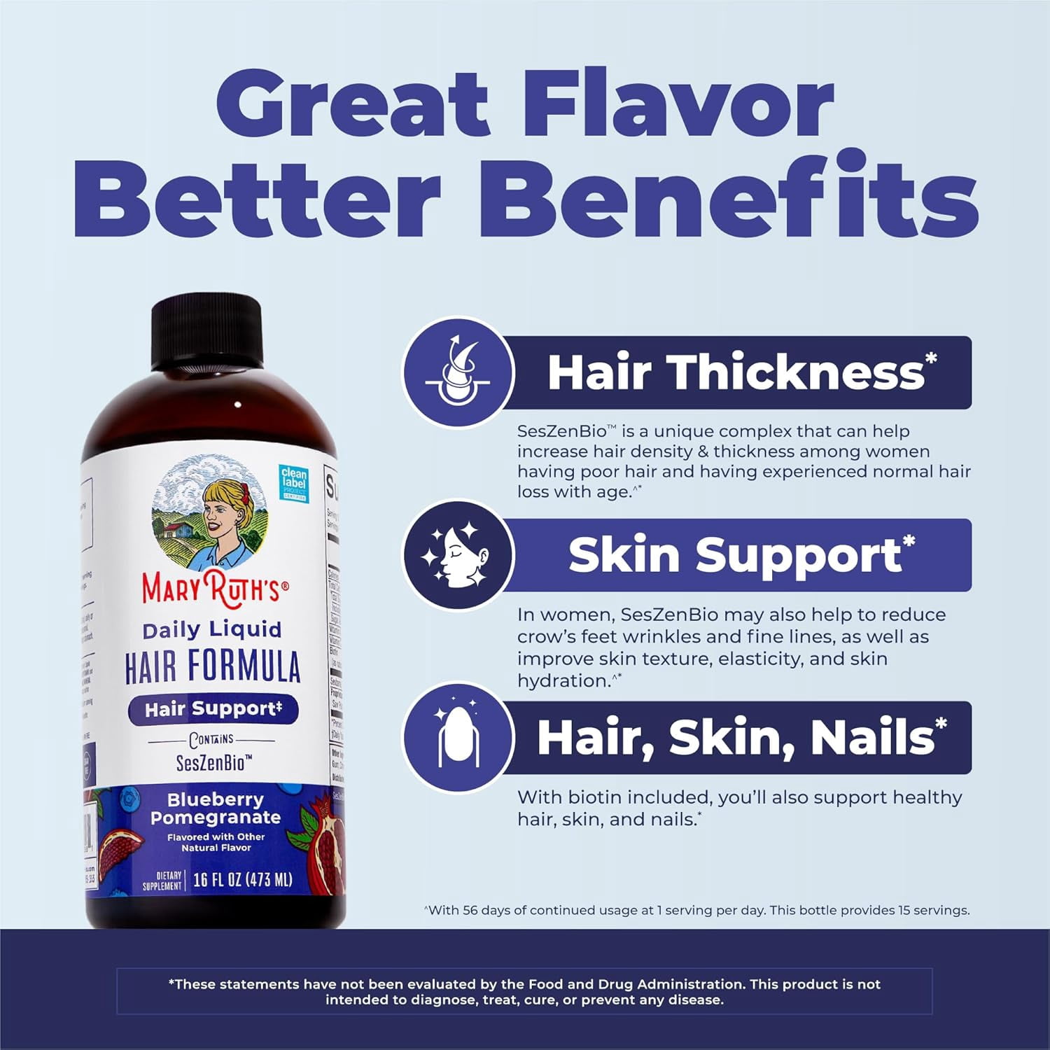 MaryRuth's Daily Liquid Hair Support Formula for Women with Biotin and Vitamin C (Blueberry Pomegranate, 16 fl oz) iw8ti