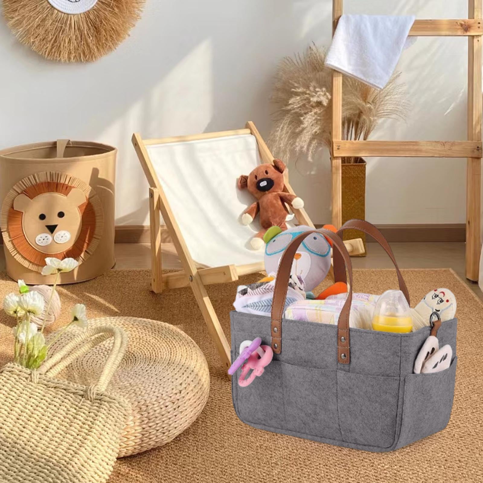 Zeceouar Foldable Nursery Diaper Caddy Organizer with Removable Inserts (Grey, 13 in x 7 in x 6 in) ky6p7