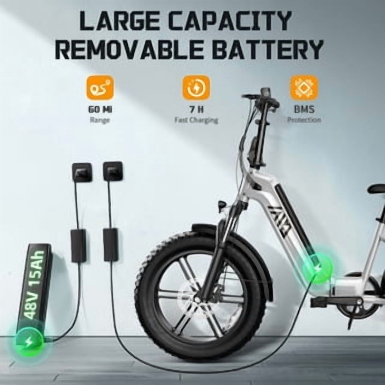 YHR Electric Mountain Bike, 20 in Fat Tire E-Bike with 749W Motor and 60 Mile Range (White, 20 in) 7dxj4