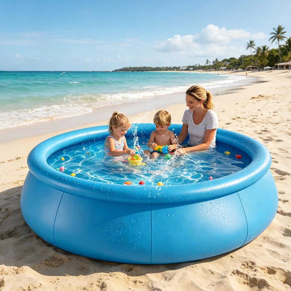 Kimicare Inflatable Swimming Pool for Kids and Adults, Heavy-Duty Outdoor Backyard Pool (Blue, 8 ft x 25 in) 53od8