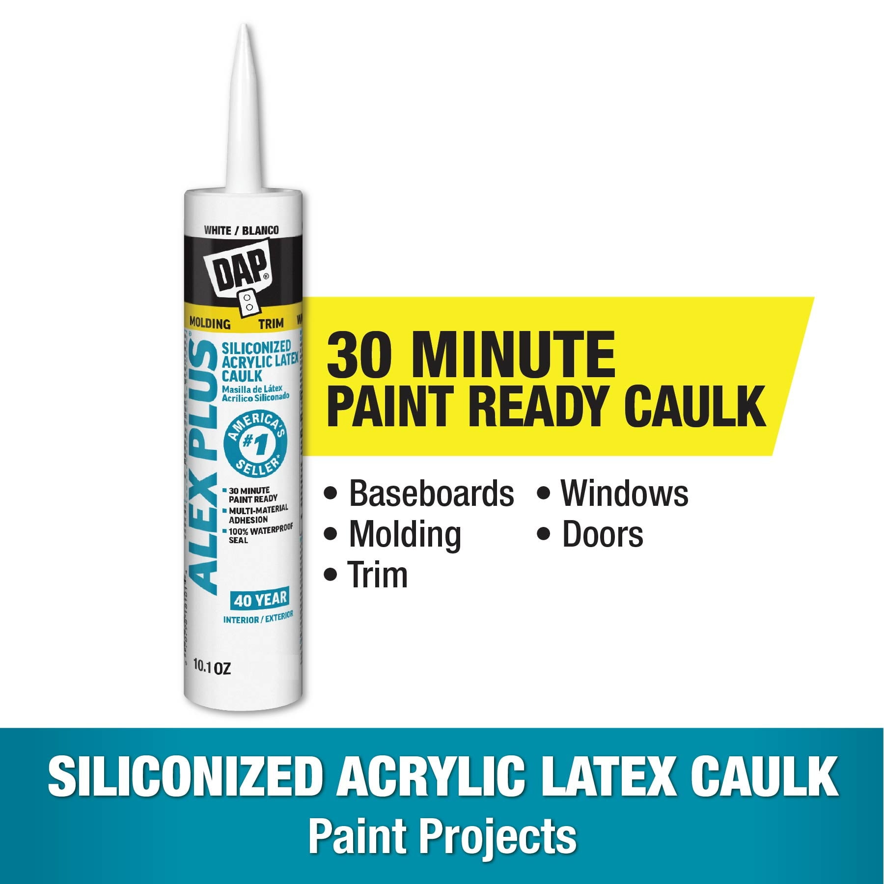 DAP Alex Plus All Purpose Acrylic Latex Caulk with Silicone (White, 10.1 oz) z000g