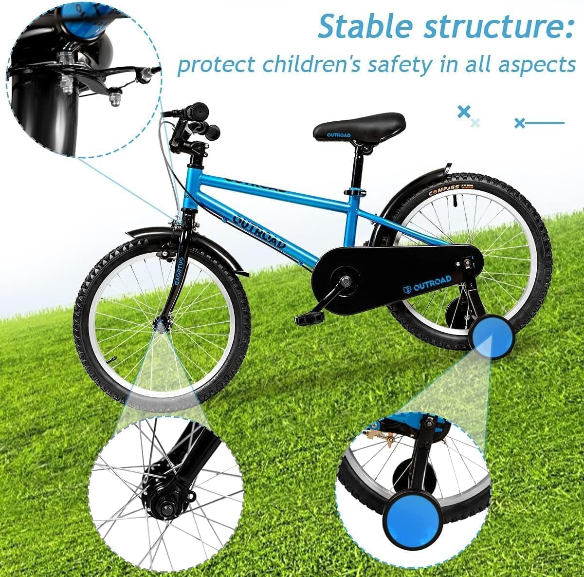 MarKnig Kids Bicycle with Training Wheels and Adjustable Seat (Blue, 16 in) grn08