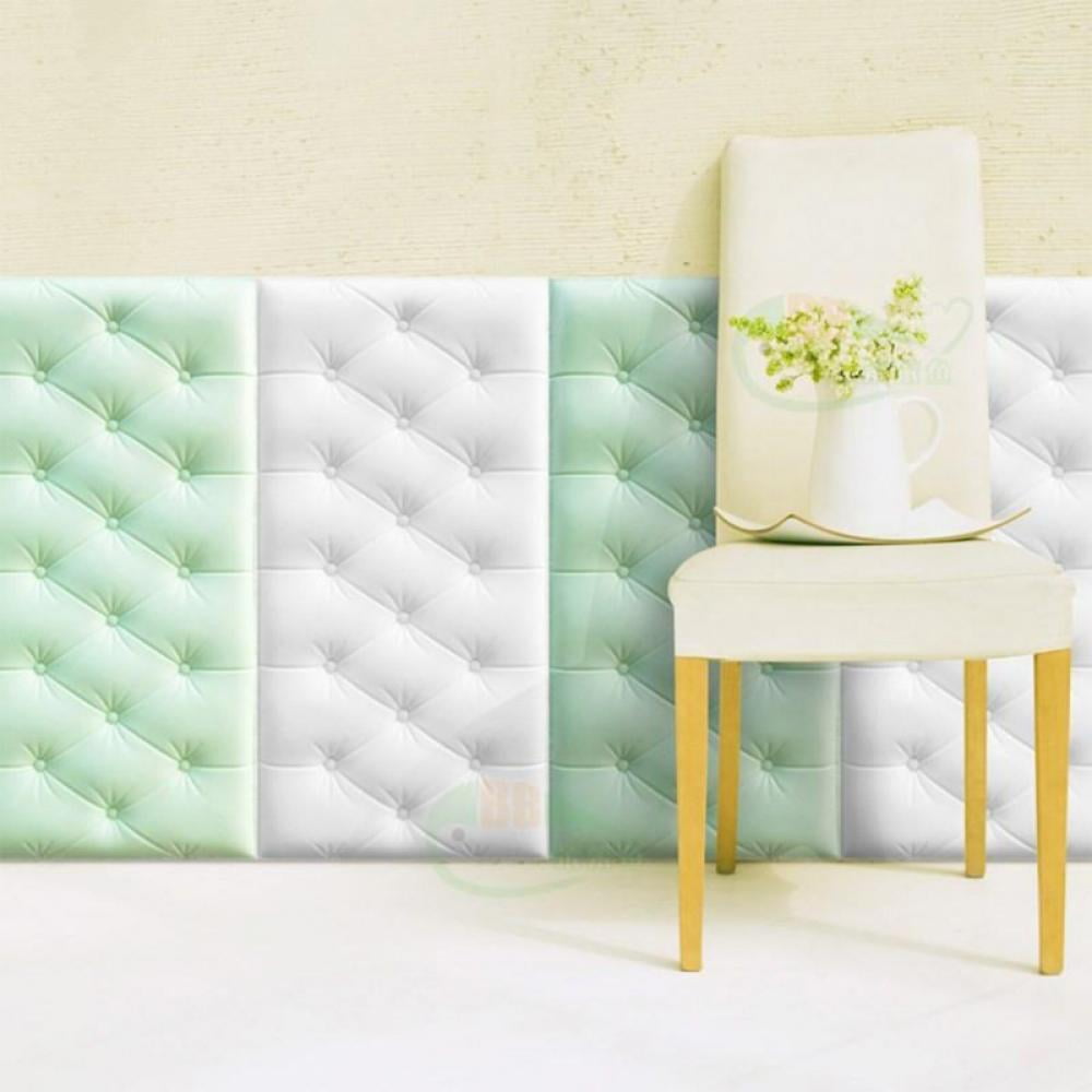 Rubrum Rosa 3D Self-Adhesive Wall Cushion Panels, Anti-Collision Upholstered Headboard Decor (White, 24 in x 12 in) 34wmg