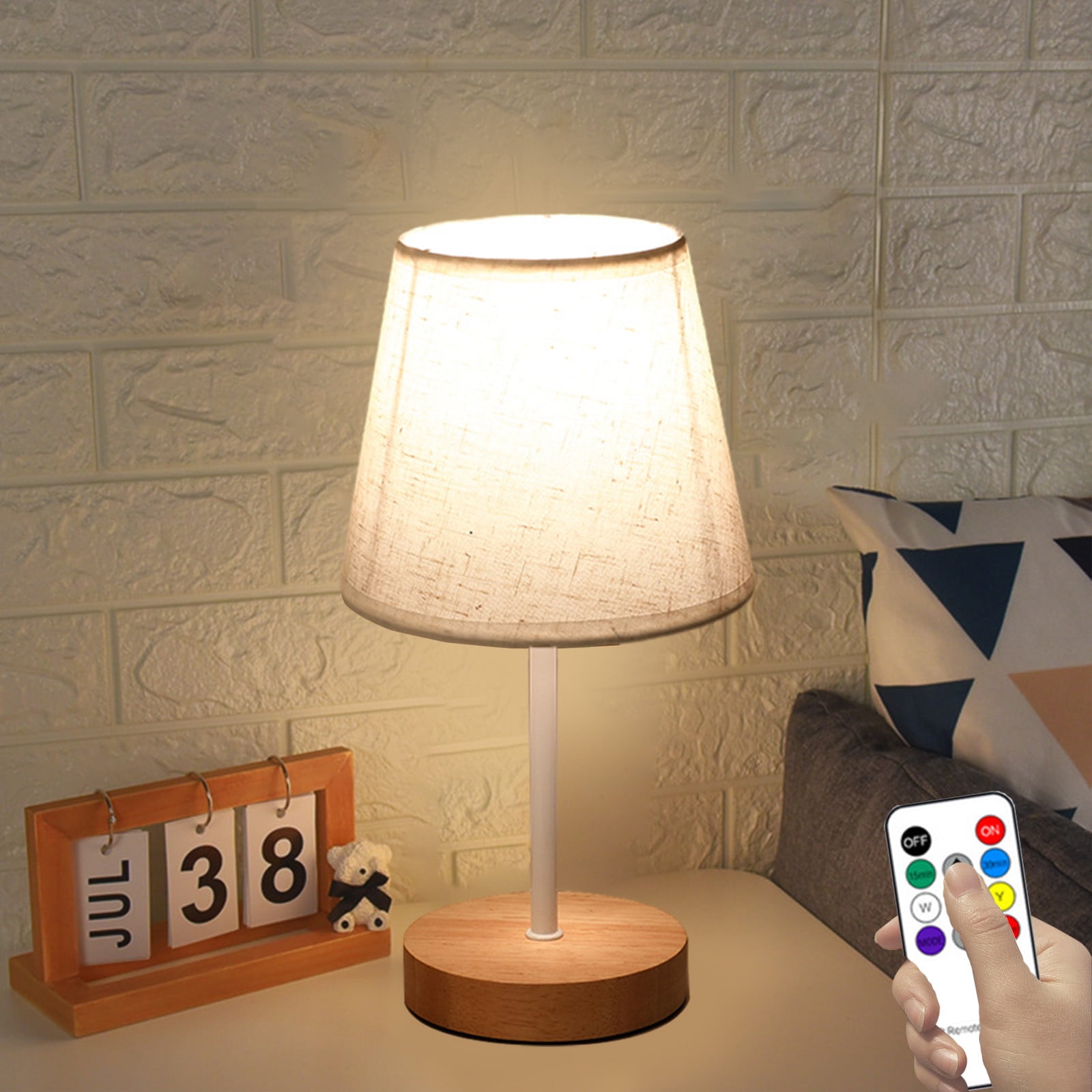 Ikohbadg Minimalist Bedside Table Lamp, Modern Nightstand Desk Light with Fabric Linen Shade (Beige, 14 in Height) xnn5i
