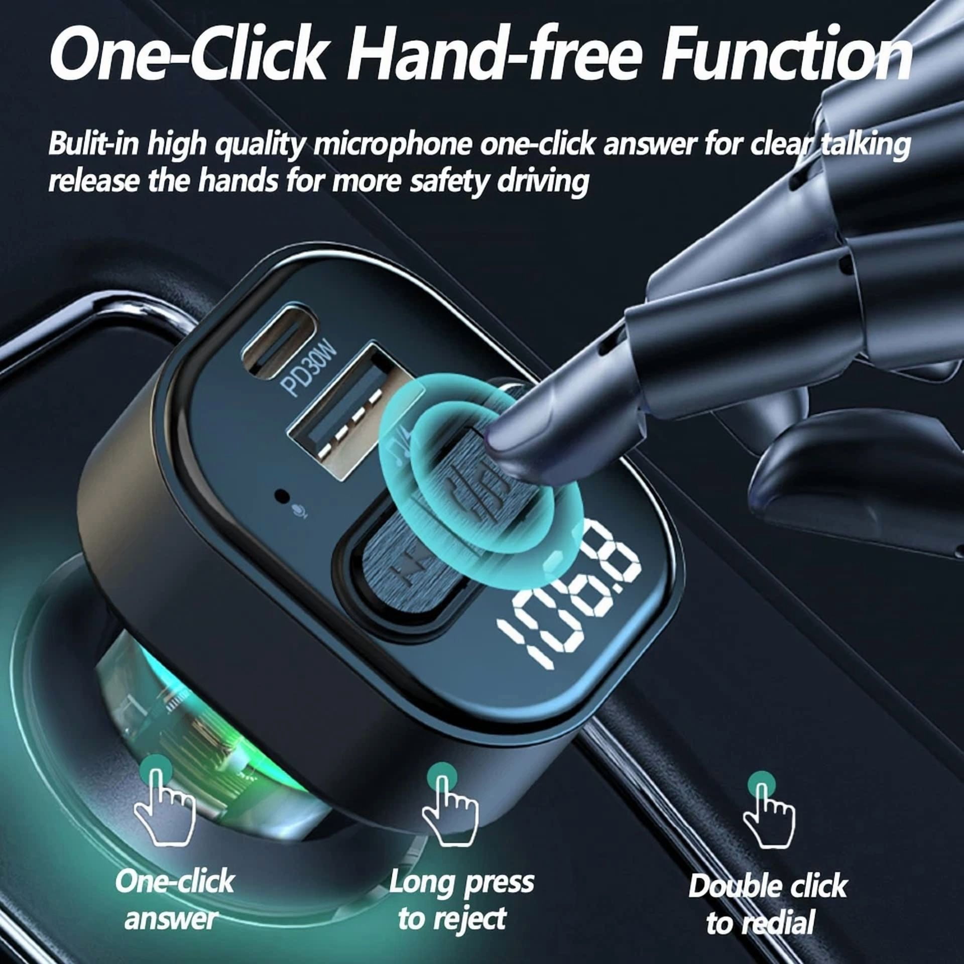 Rhea Car Charger with Bluetooth FM Transmitter and Hands-Free Calling (Universal, 1 Pack) npnxr