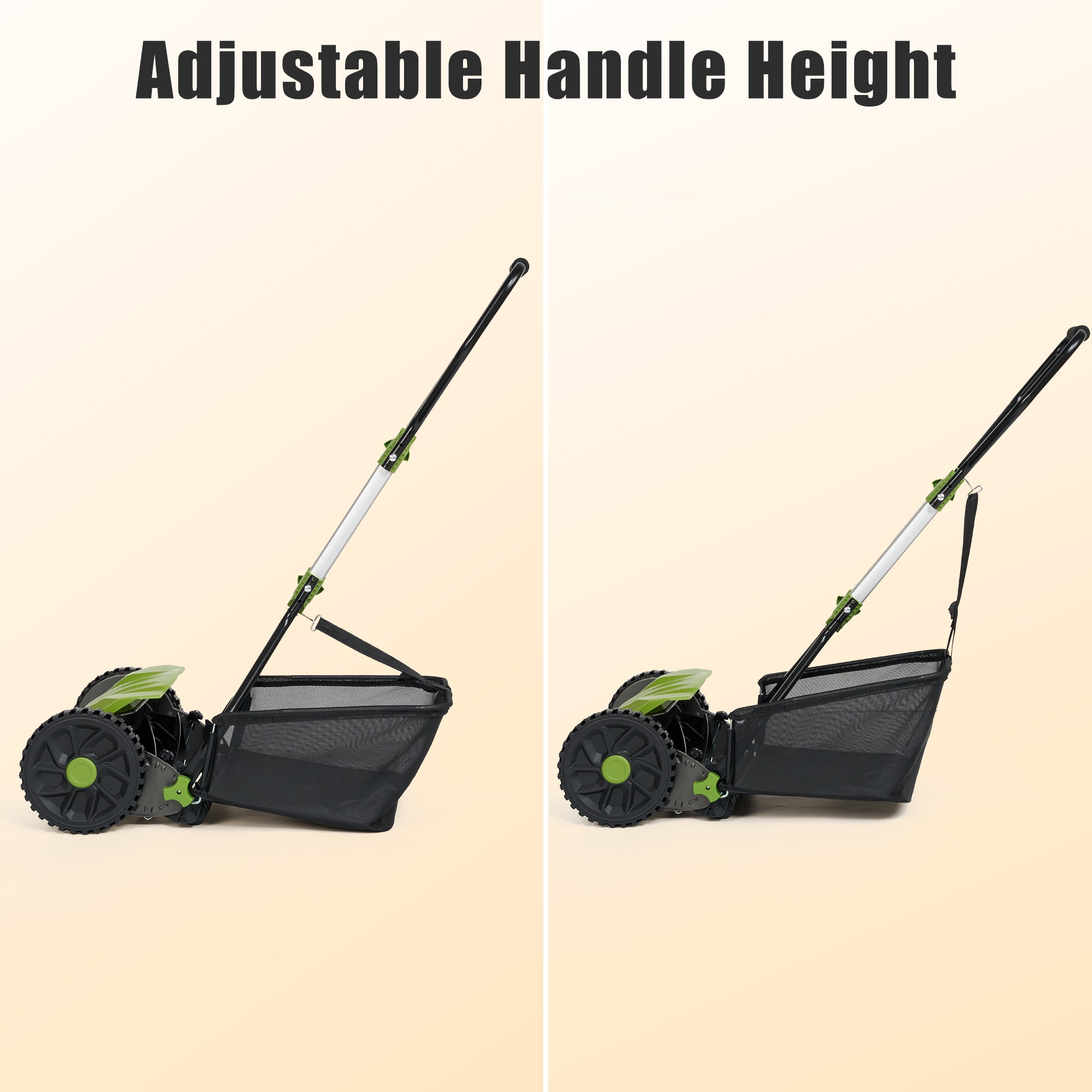 Naipo Manual Push Reel Lawn Mower, 16-in Cutting Width, 5-Blade System, 6 Adjustable Heights, Includes 8-Gallon Grass Catcher (Green) 9na7t