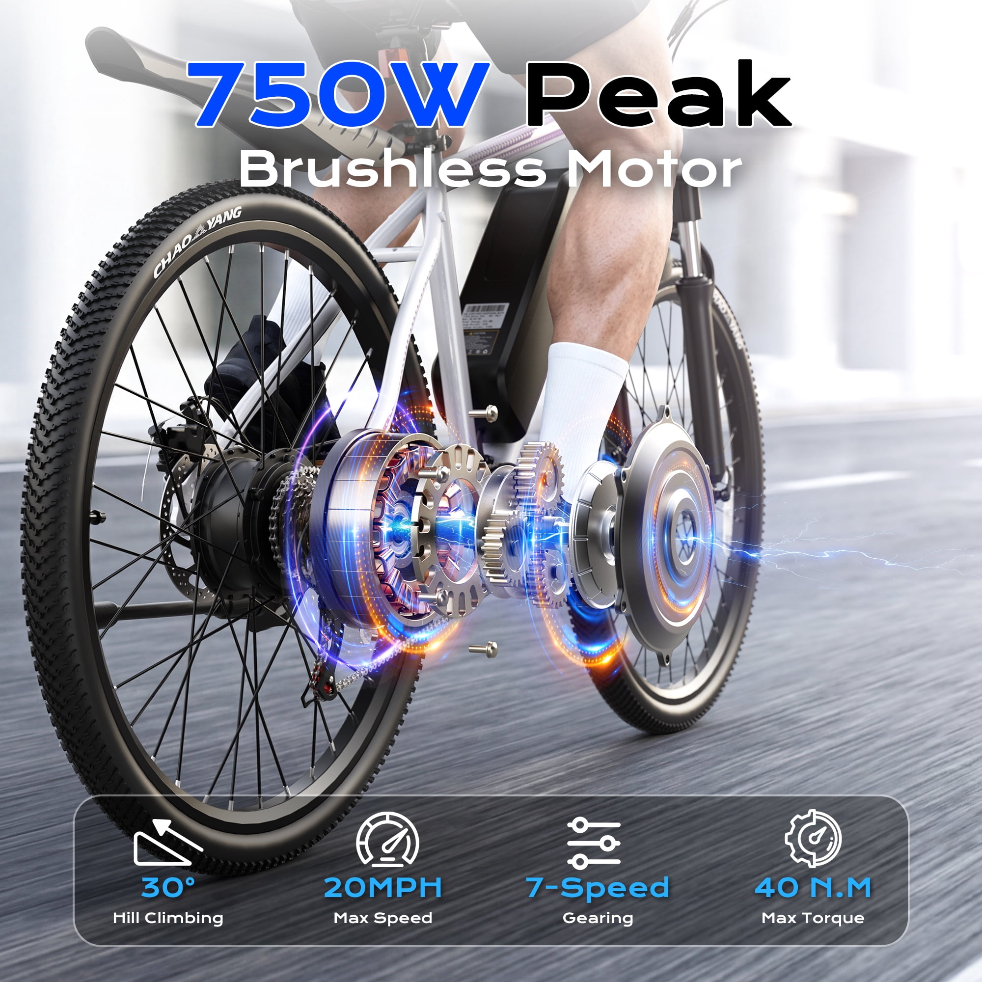 VIPDRIVE Electric Mountain Bike for Adults, 750W Motor, 48V Removable Battery, 20MPH E-Bike (White, 26 in) 0mx8g