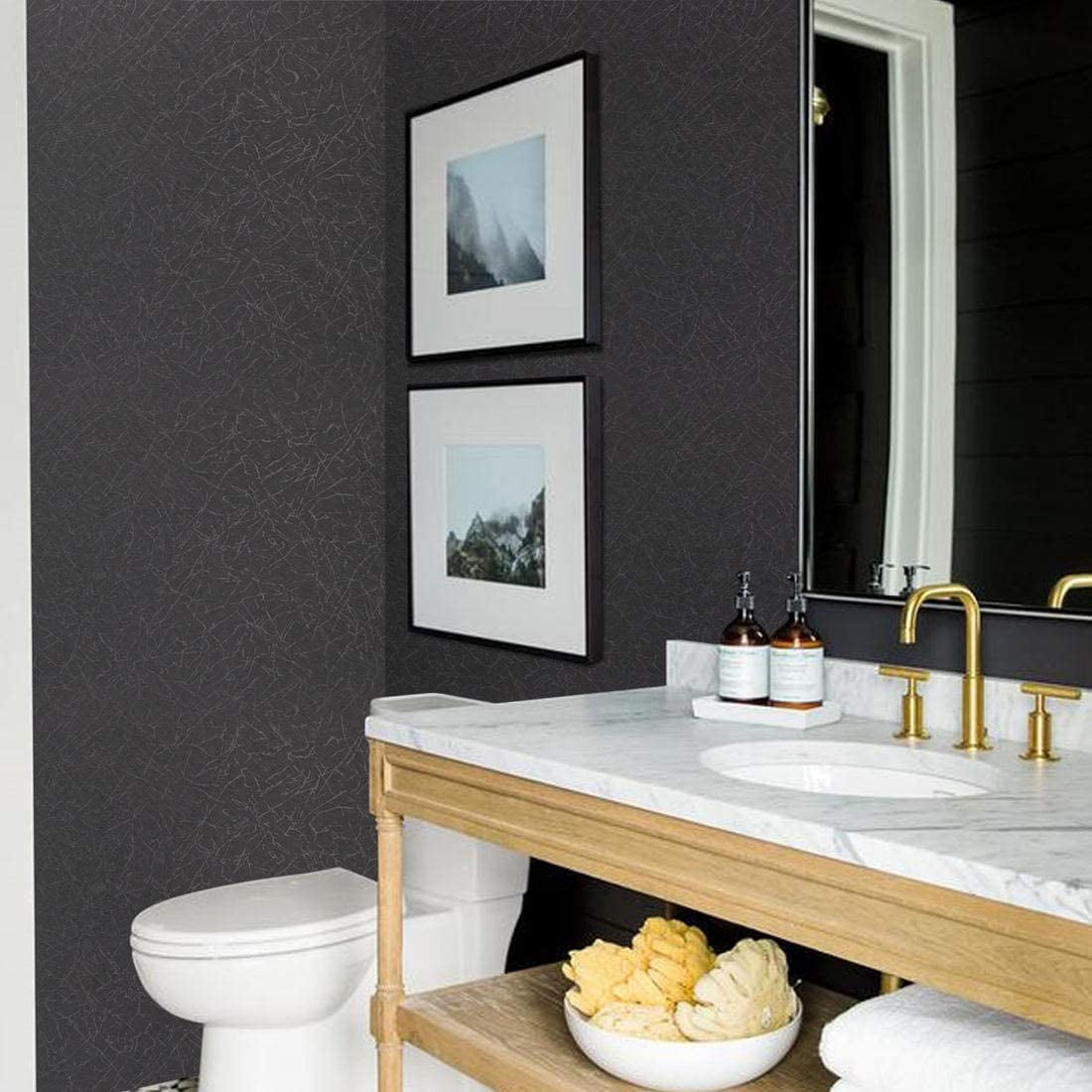Meiban Silk Peel and Stick Wallpaper, Textured Self-Adhesive Contact Paper for Kitchen Countertops (Black, 23.62 in x 196.8 in) hdqe6