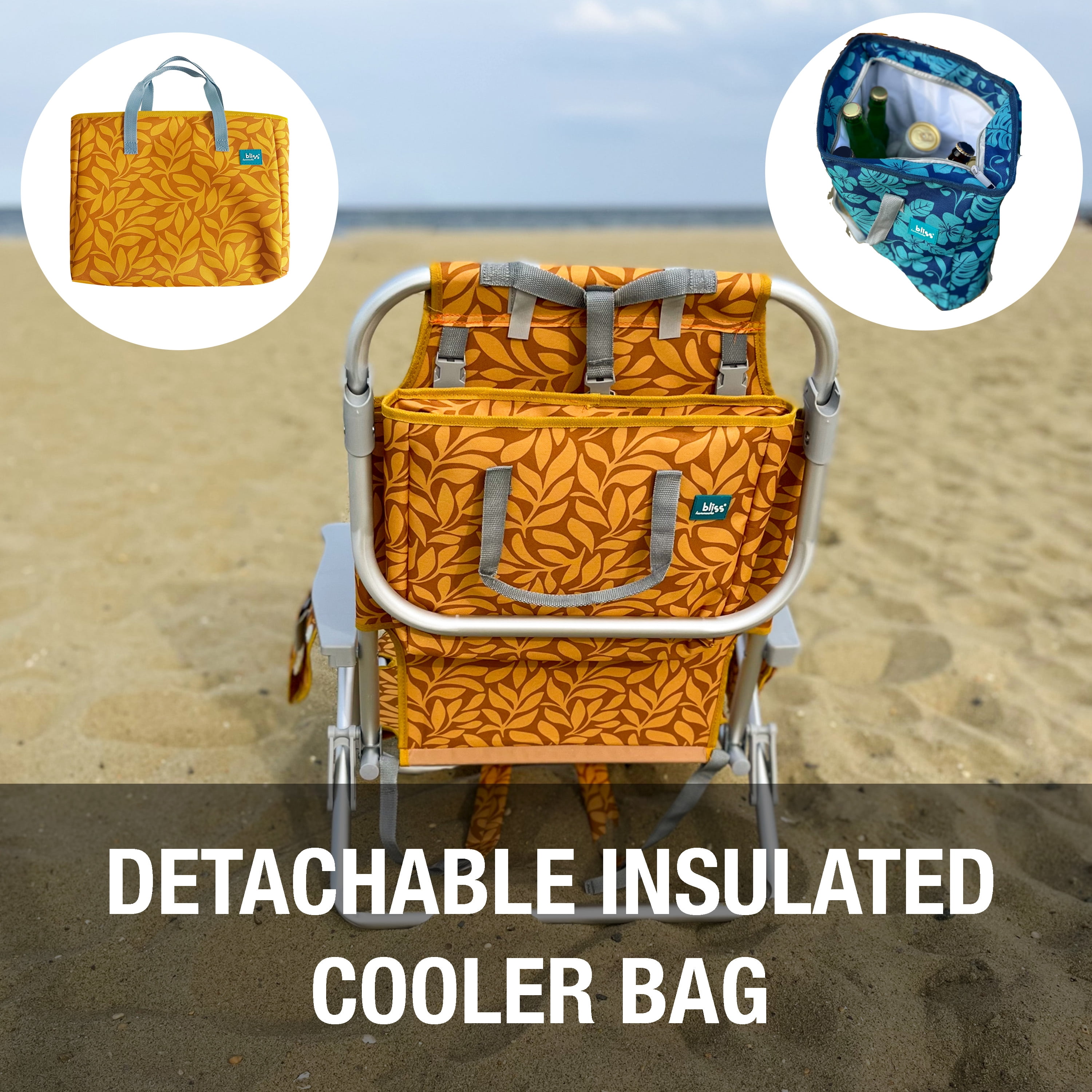 Bliss Hammocks Aluminum Beach Chair with Detachable Cooler Bag and 5 Reclining Positions (Amber Leaf, 275 lb Capacity) emyx4