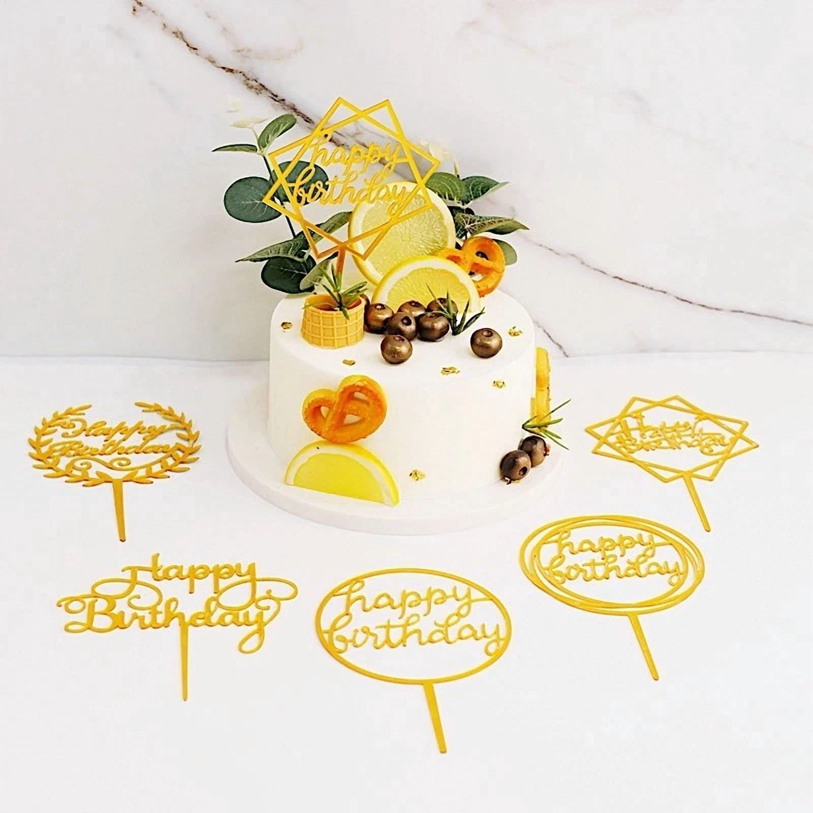 VAULT Happy Birthday Cake Topper Set, Decorative Acrylic Party Supplies (Gold, 6 in) m0xx4