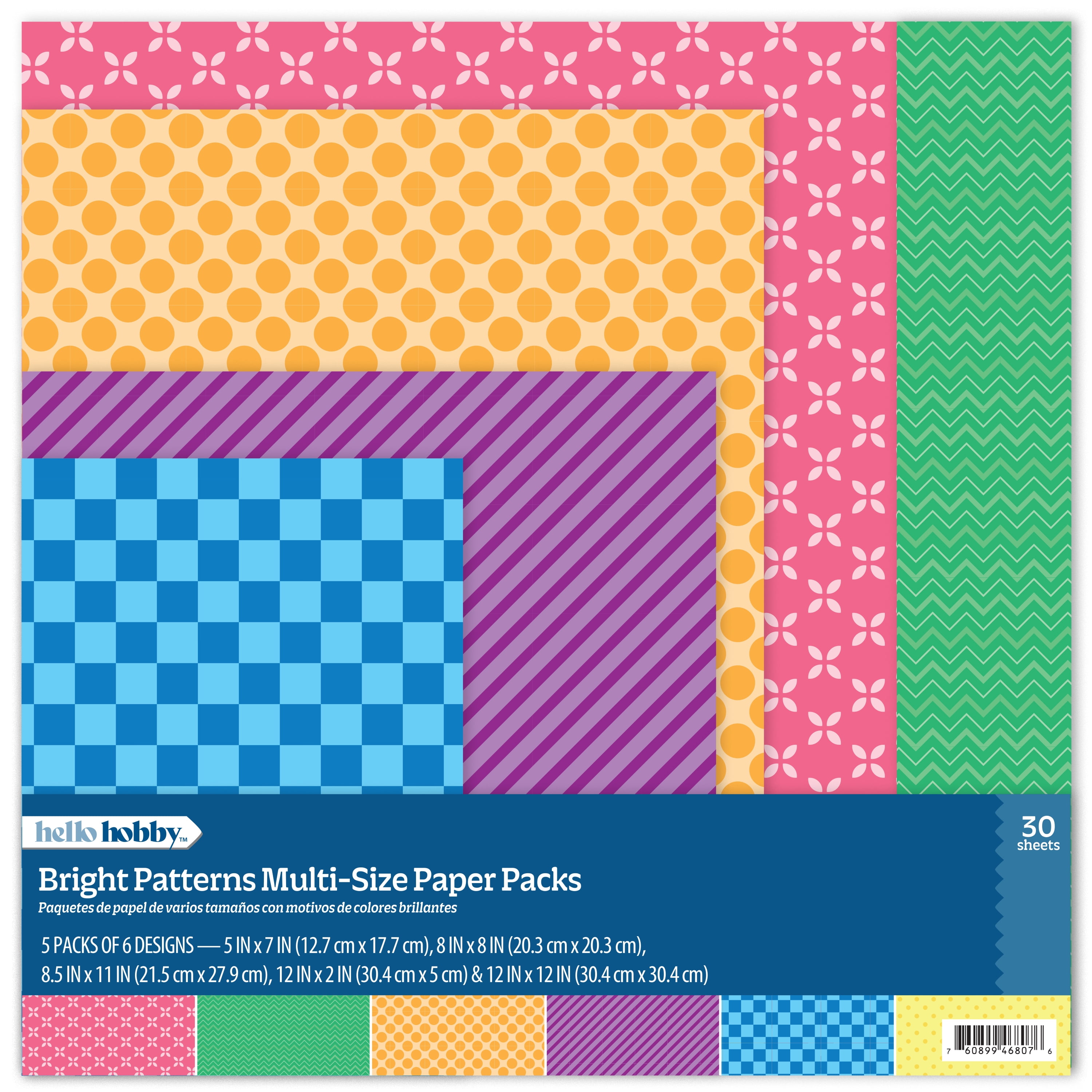 Hello Hobby Basic Patterns Scrapbooking and Crafting Paper Pack (Assorted Sizes, 30 Pieces) 112ty