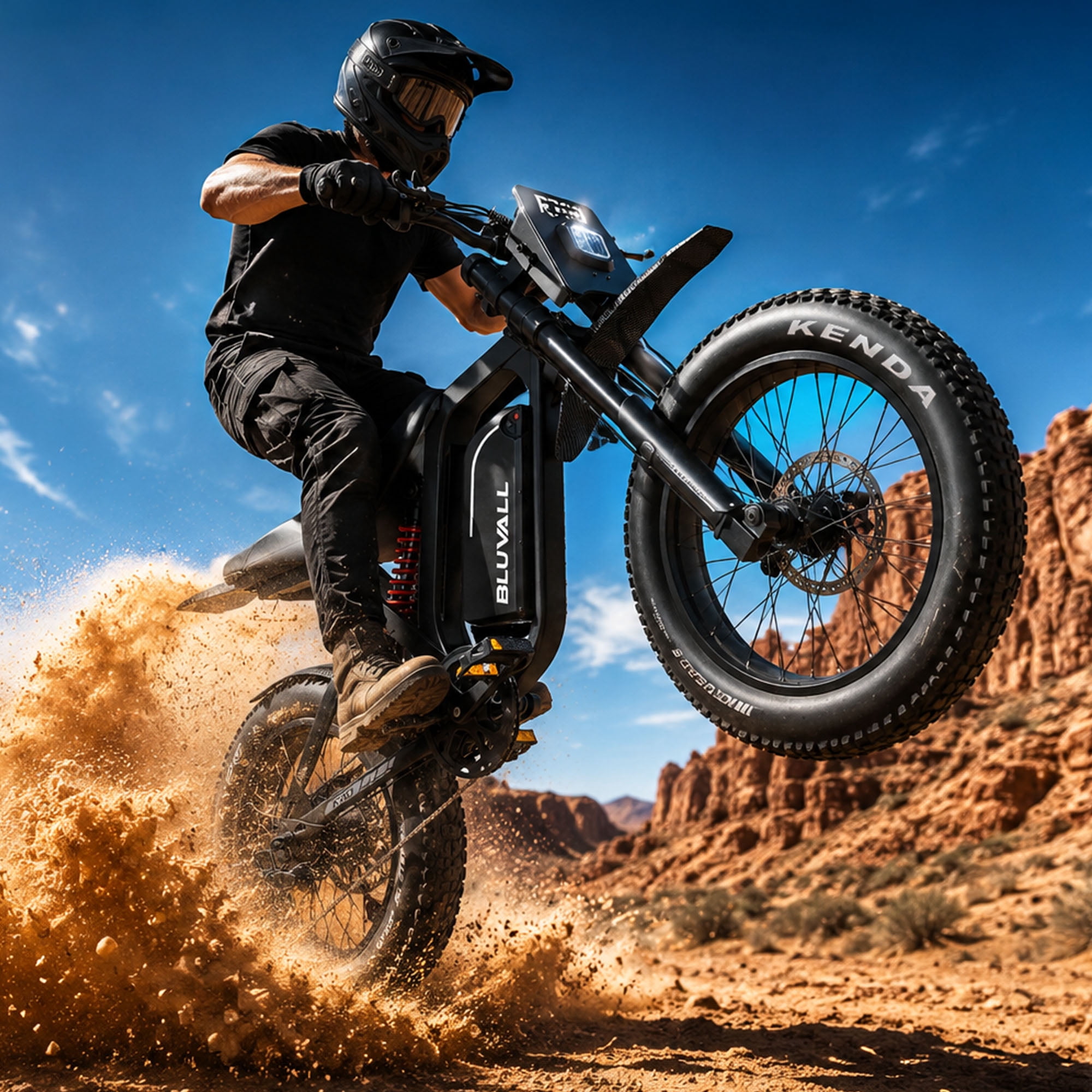 Bluvall 3000W Electric Dirt Bike, All-Terrain Fat Tire E-Motorcycle, Full Suspension & Hydraulic Brakes (Black, 20 in) 7y1ky