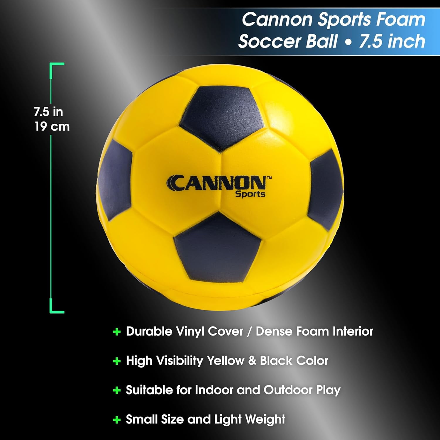 Cannon Sports Foam Soccer Ball for Training and Practice (Yellow/Black, 7.5 in) n3m2b